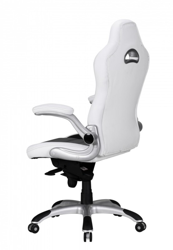 Amstyle Chefsessel Racing Leder Optik weiß grau mit schwarzen Streifen mit Armlehnen klappbar
