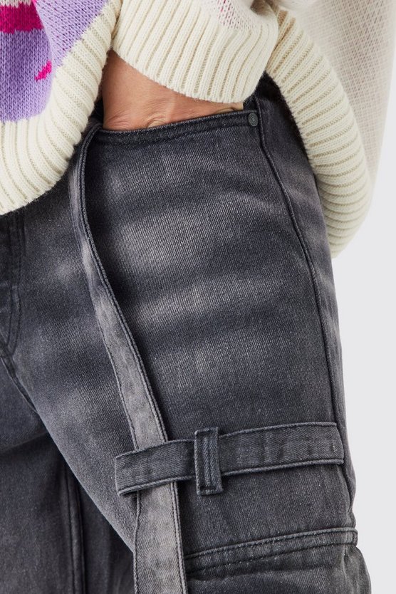 Lockere zerrissene Cargo-Jeans mit Riemchen-Detail