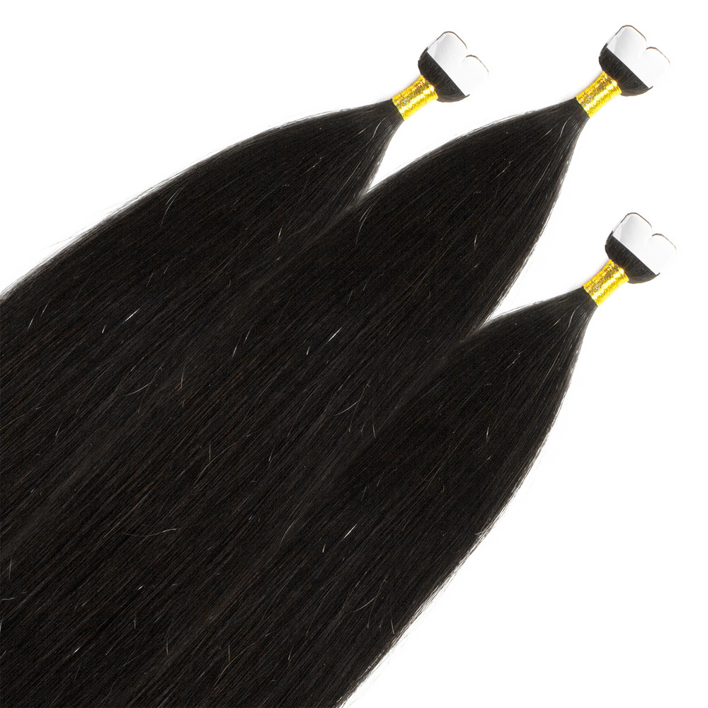 hair2heart Extensions adhesives Mini Tape Premium cheveux naturels #1b Noir naturel extensions