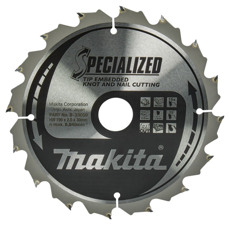 Makita pribor B-33059 Ugrađeni vrh kružne pile za drvene čvorove/čavle ATB 190 x 30 x 2 mm T16