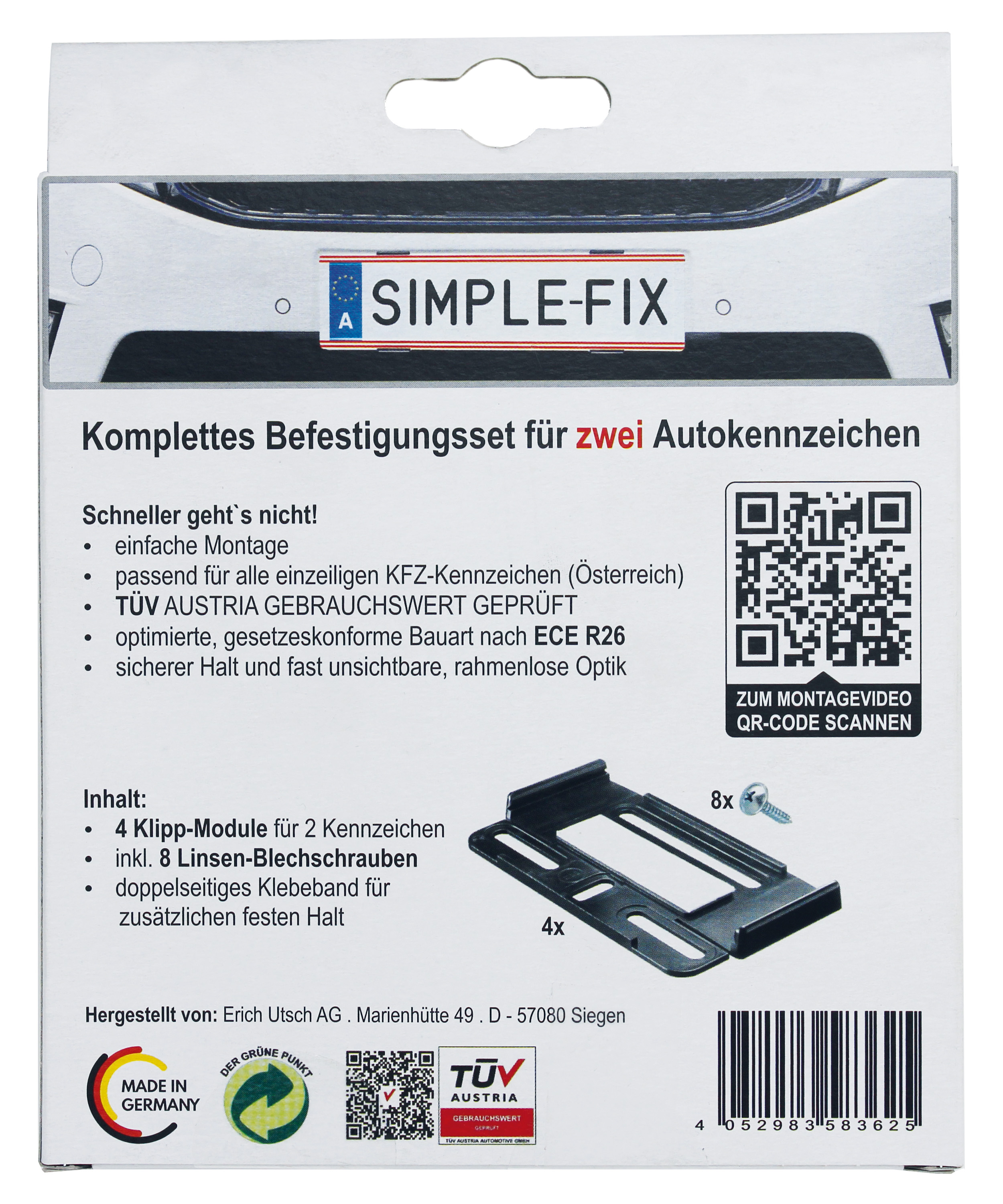 Kennzeichenhalter für österreichische Kennzeichen, 2 Paar, schwarz von SimpleFix - ATU