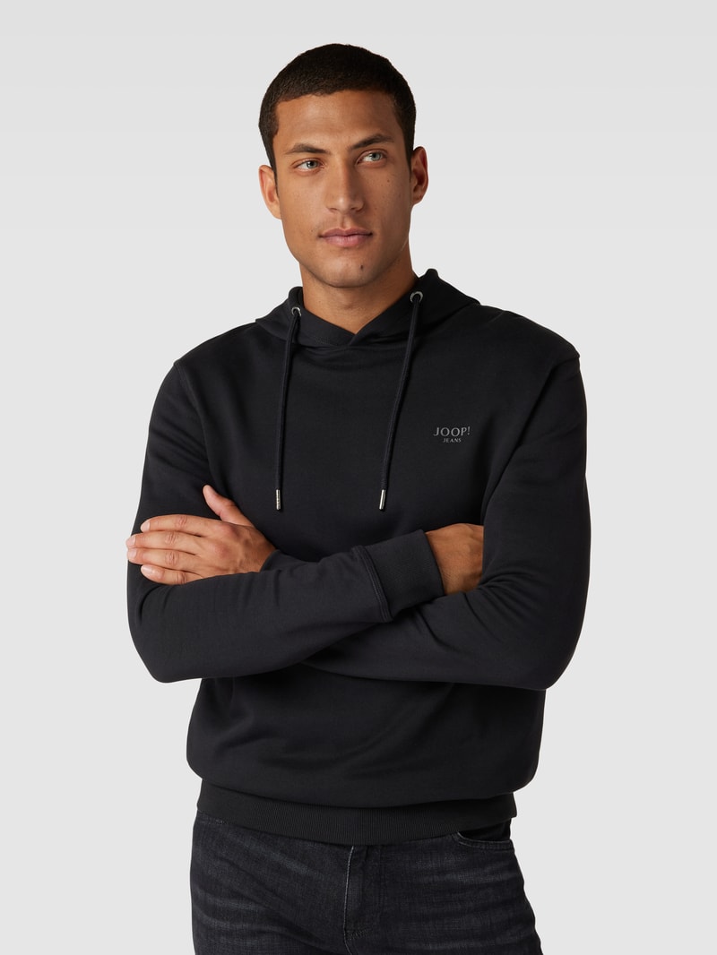 Hoodie mit Label-Print Modell 'Samuel' in schwarz