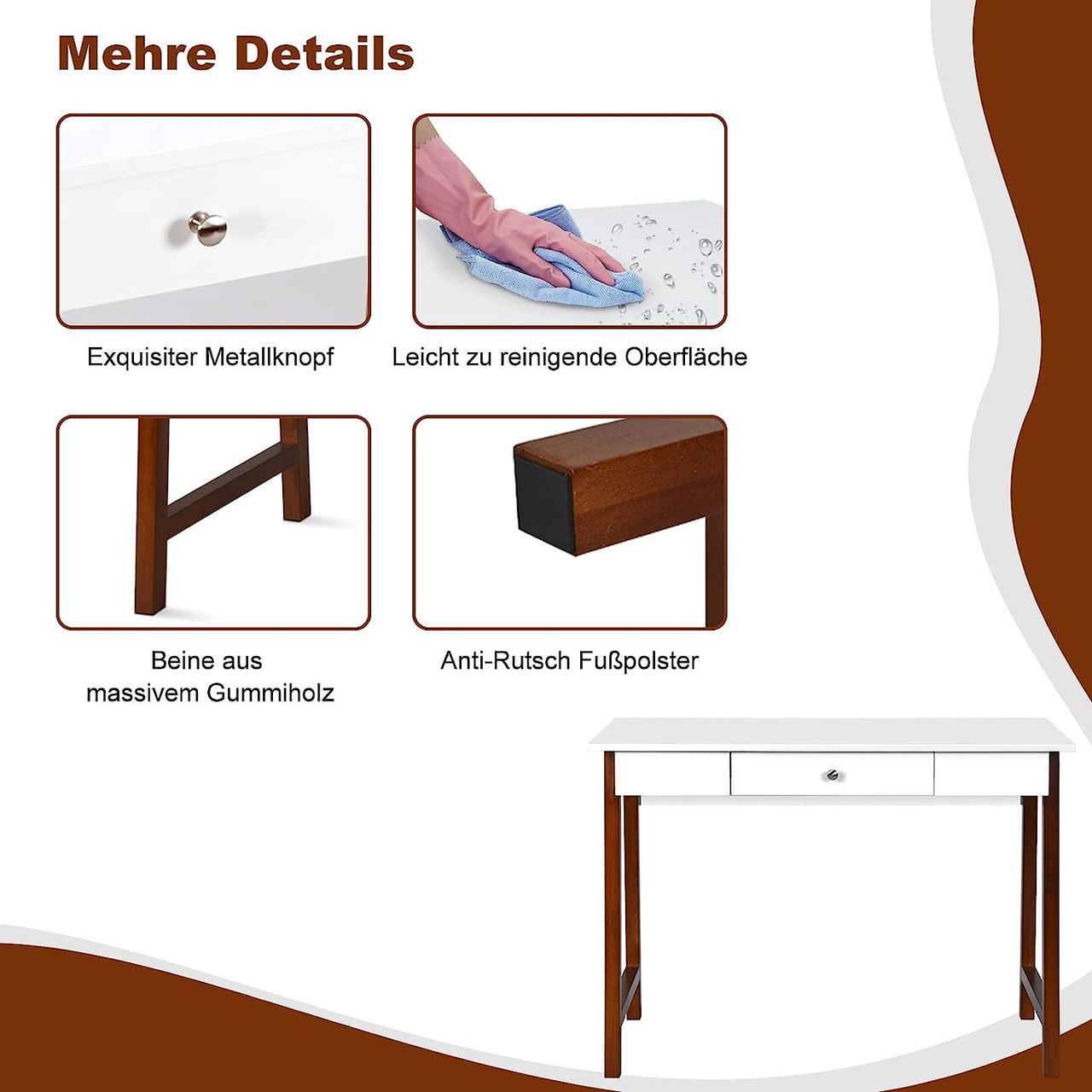 Costway COSTWAY Schreibtisch mit Schublade