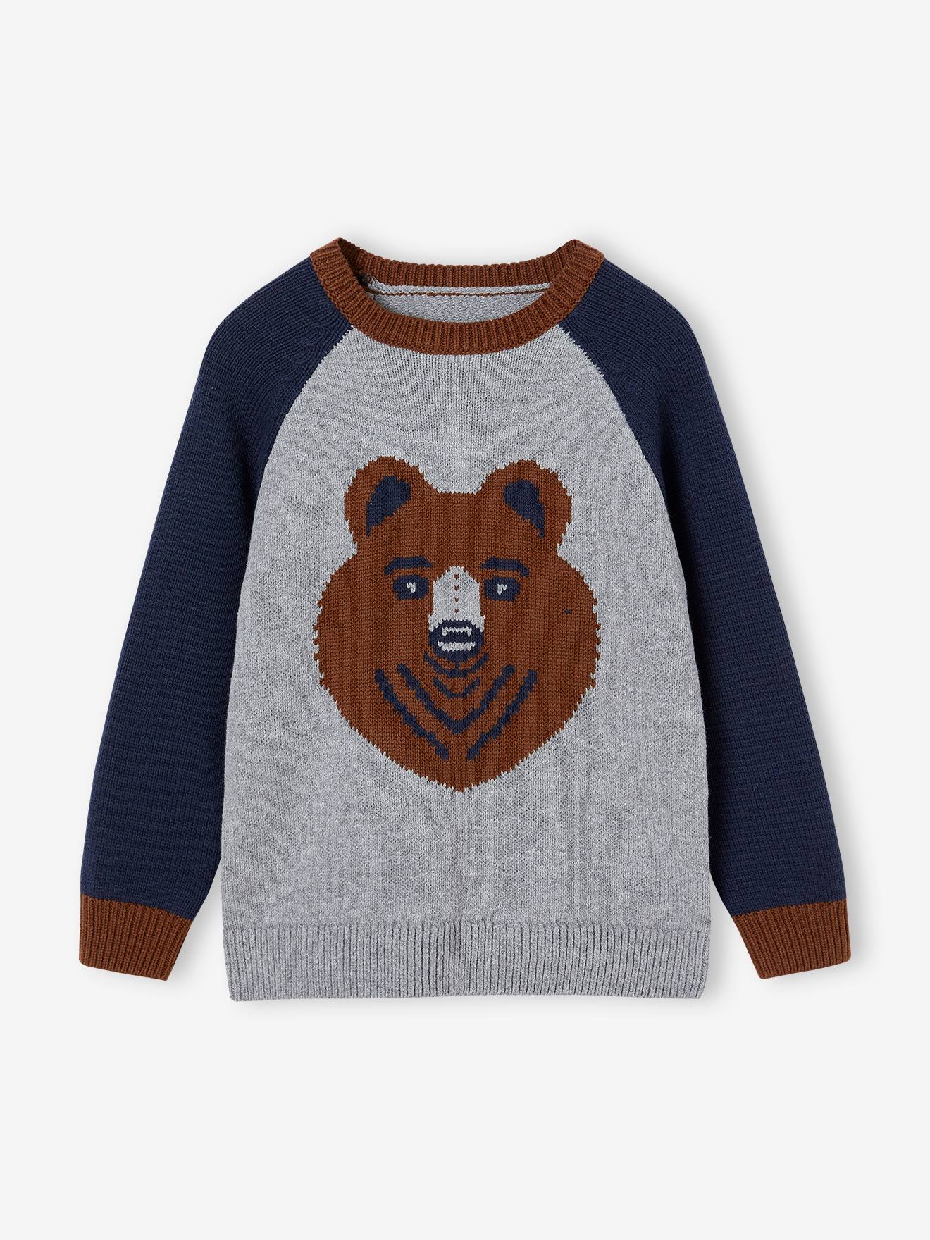 Vertbaudet Jungen Pullover mit Jacquard-Motiv - grau meliert