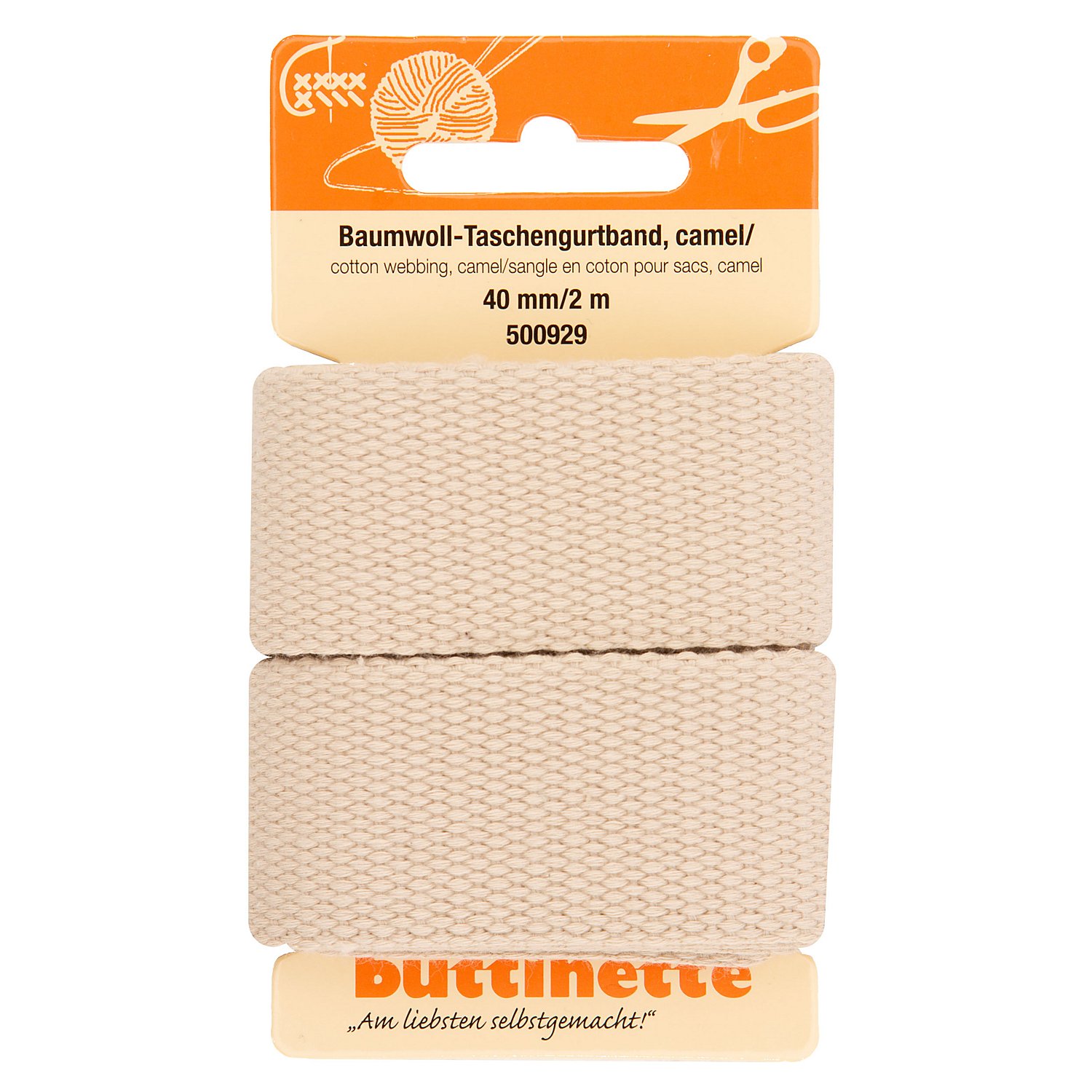 buttinette Baumwoll-Taschengurtband, beige, Breite: 4 cm, Länge: 2 m