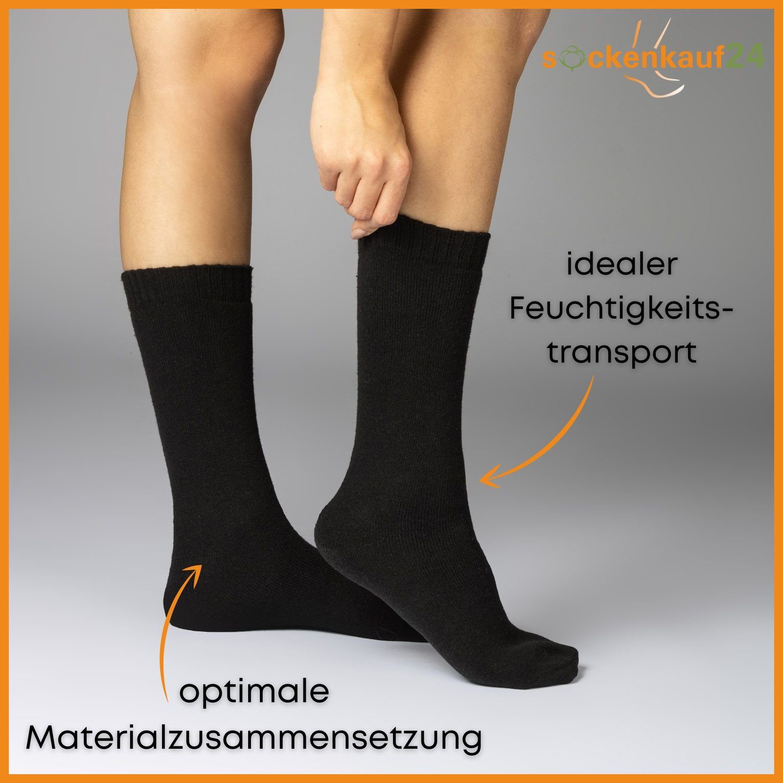 sockenkauf24 Thermosocken 6, 12, 24 Paar Damen & Herren Thermo Socken (Schwarz, 6-Paar, 39-42) Vollfrottee Wintersocken - 10900 WP