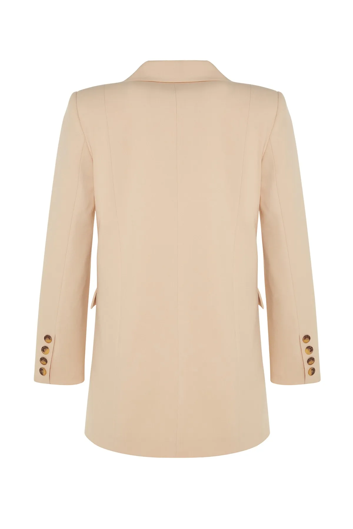 Trendyol Modest  X Kevser Sarıoğlu Beige gewebte Jacke mit Faltdetail TCLSS23CK00003