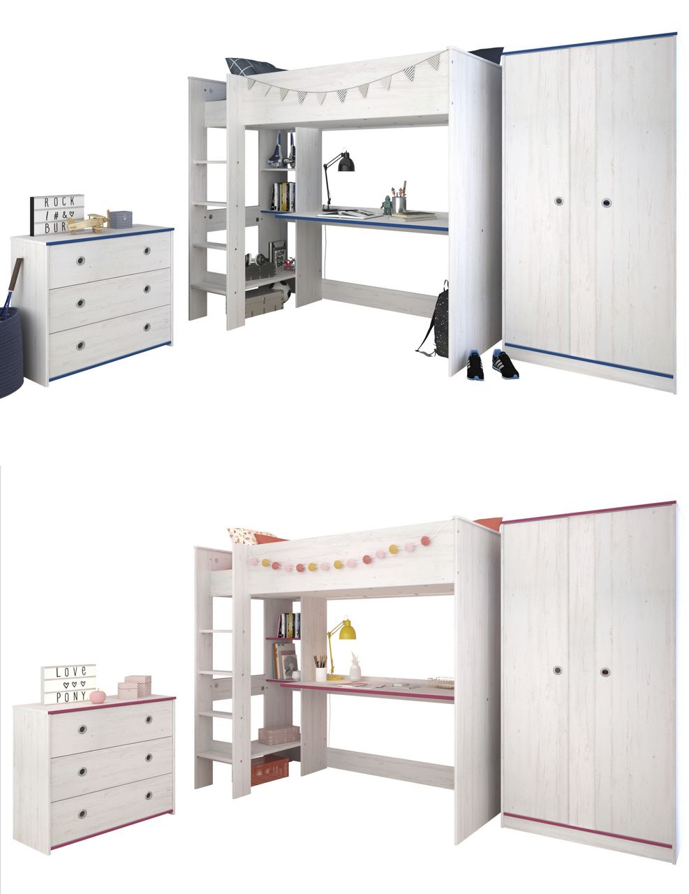 Parisot Kinderzimmer, 3-tlg., Smoozy 28 - Kanten drehbar - Pink oder Blau
