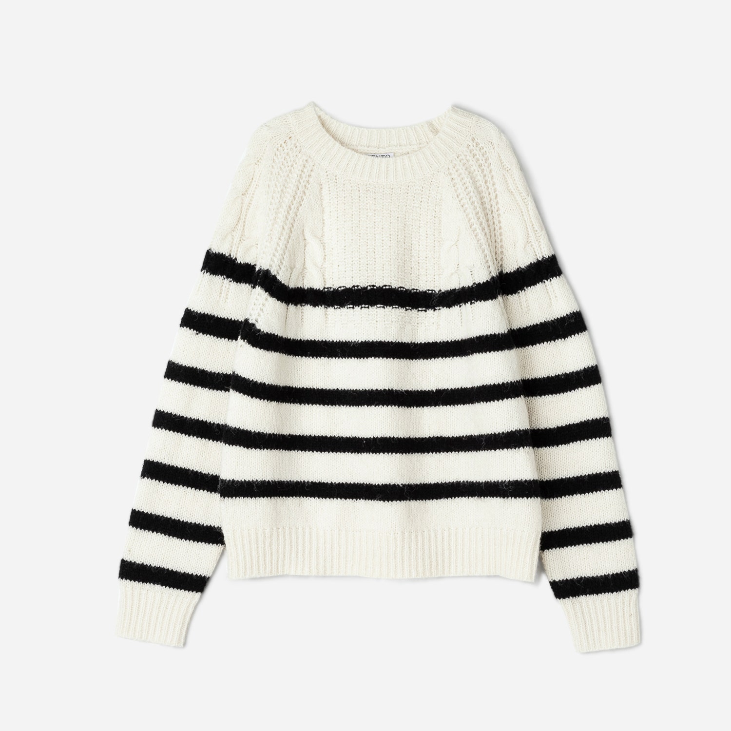 Pull marinière TEXTO écru tricot rayé noir