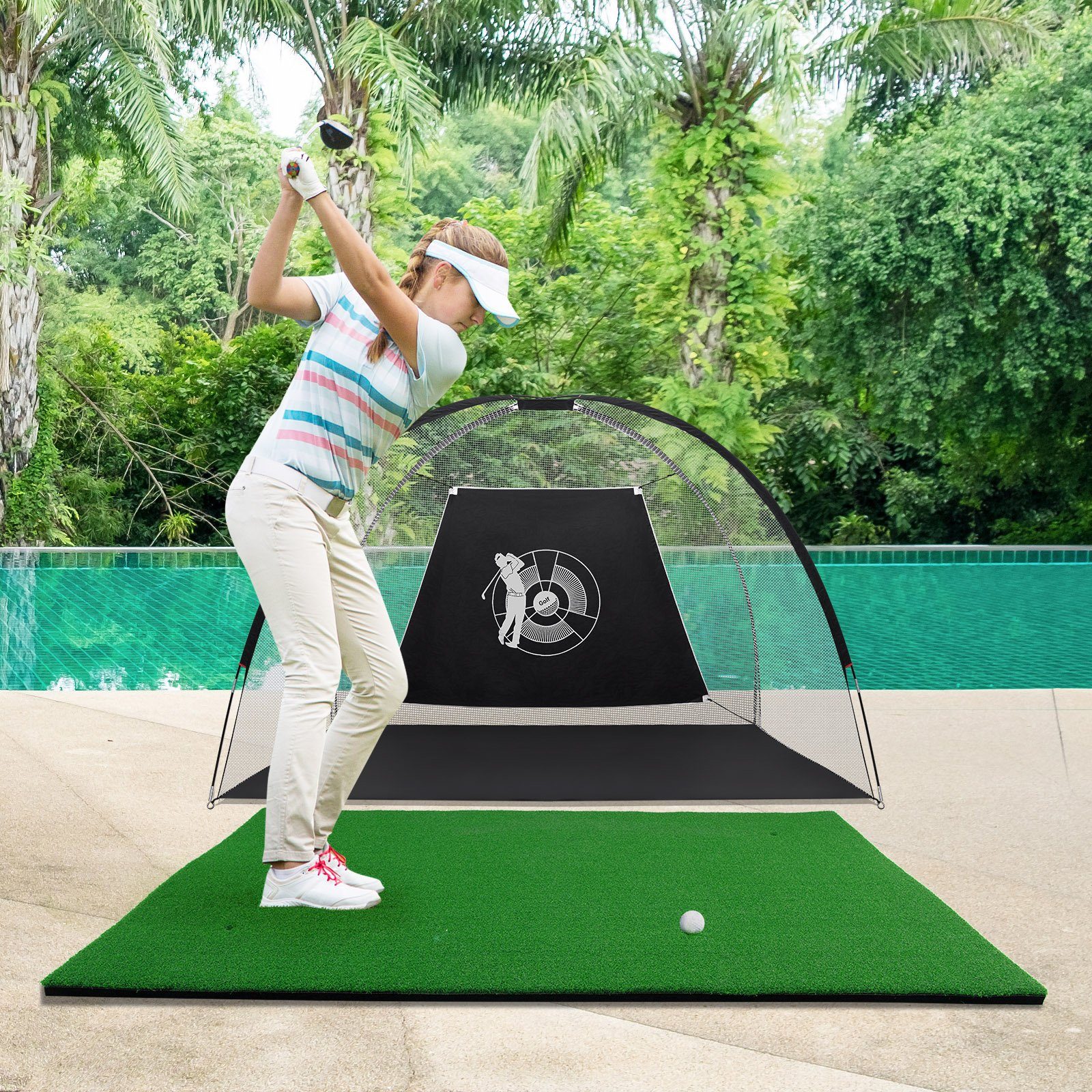 COSTWAY Golf-Abschlagmatte Golfmatte, 150x100cm, mit 3 Gummi-Tees