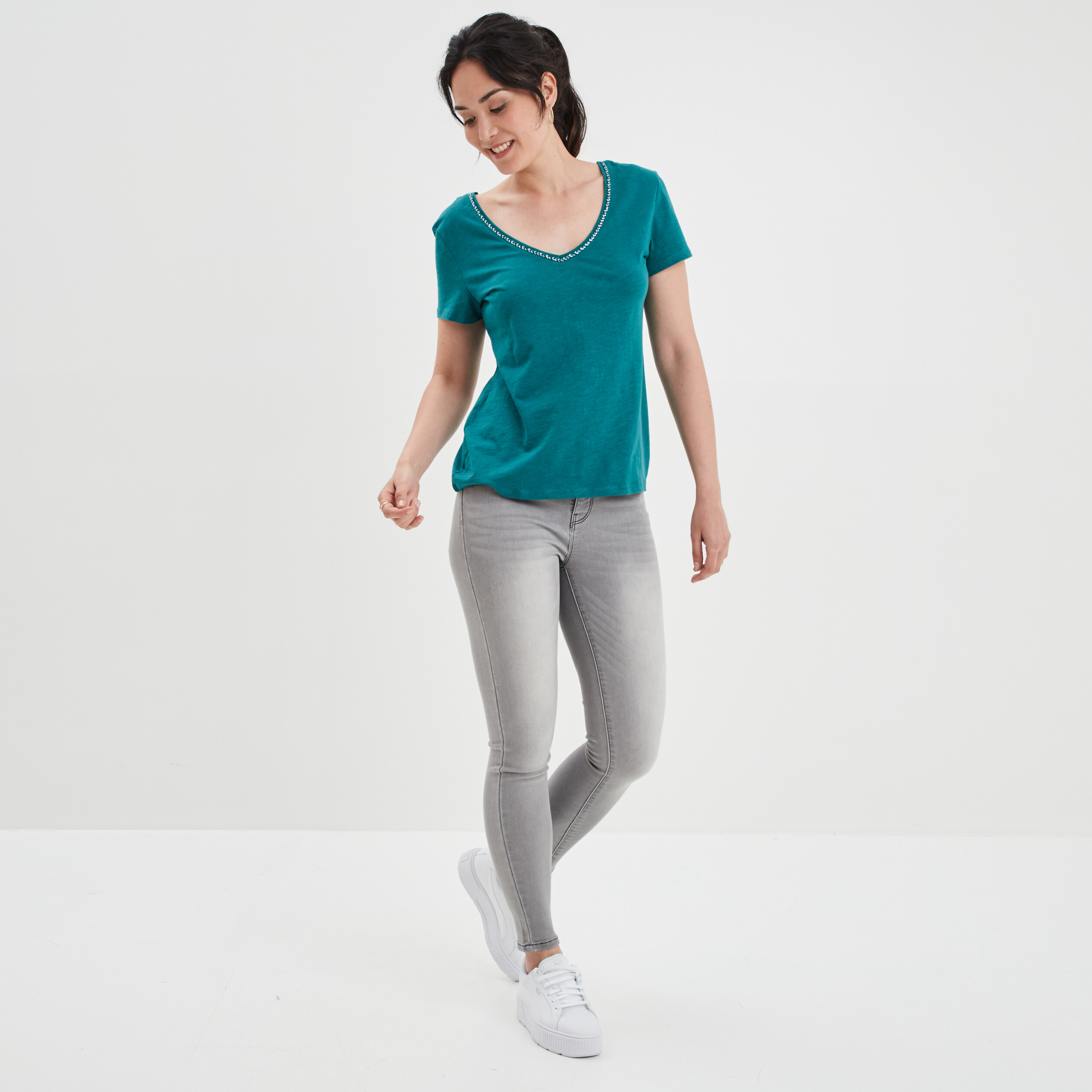 T-shirt à manches courtes vert émeraude femme | La Halle