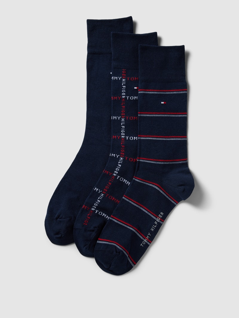 Socken mit Label-Print im 3er-Pack in dunkelblau