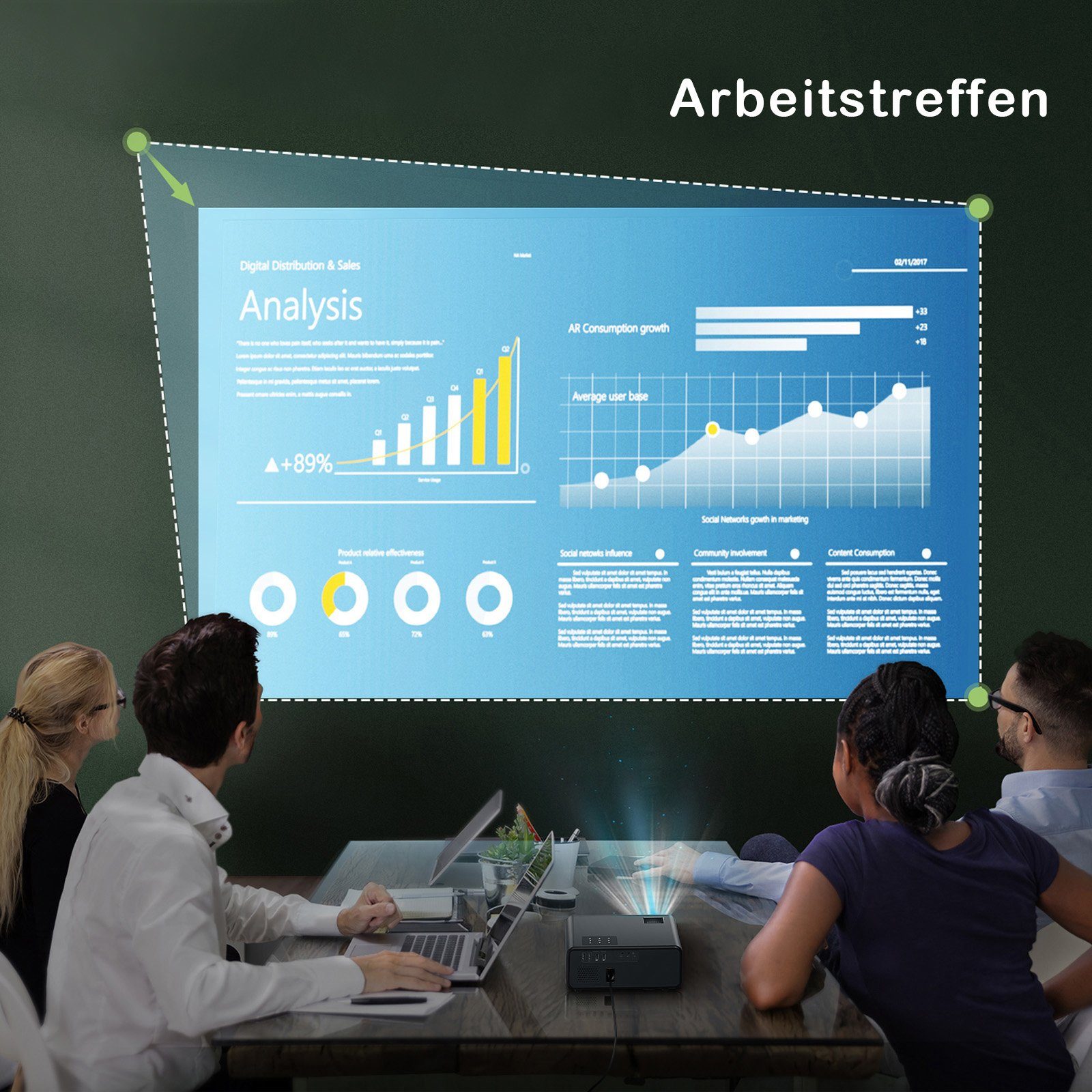 TAB HD Projektor, 1920x1080px Beamer, LED-Beamer (20000:1, 4K-Unterstützung, Großbild-Erlebnis, 4P/4D Keystone-Korrektur)