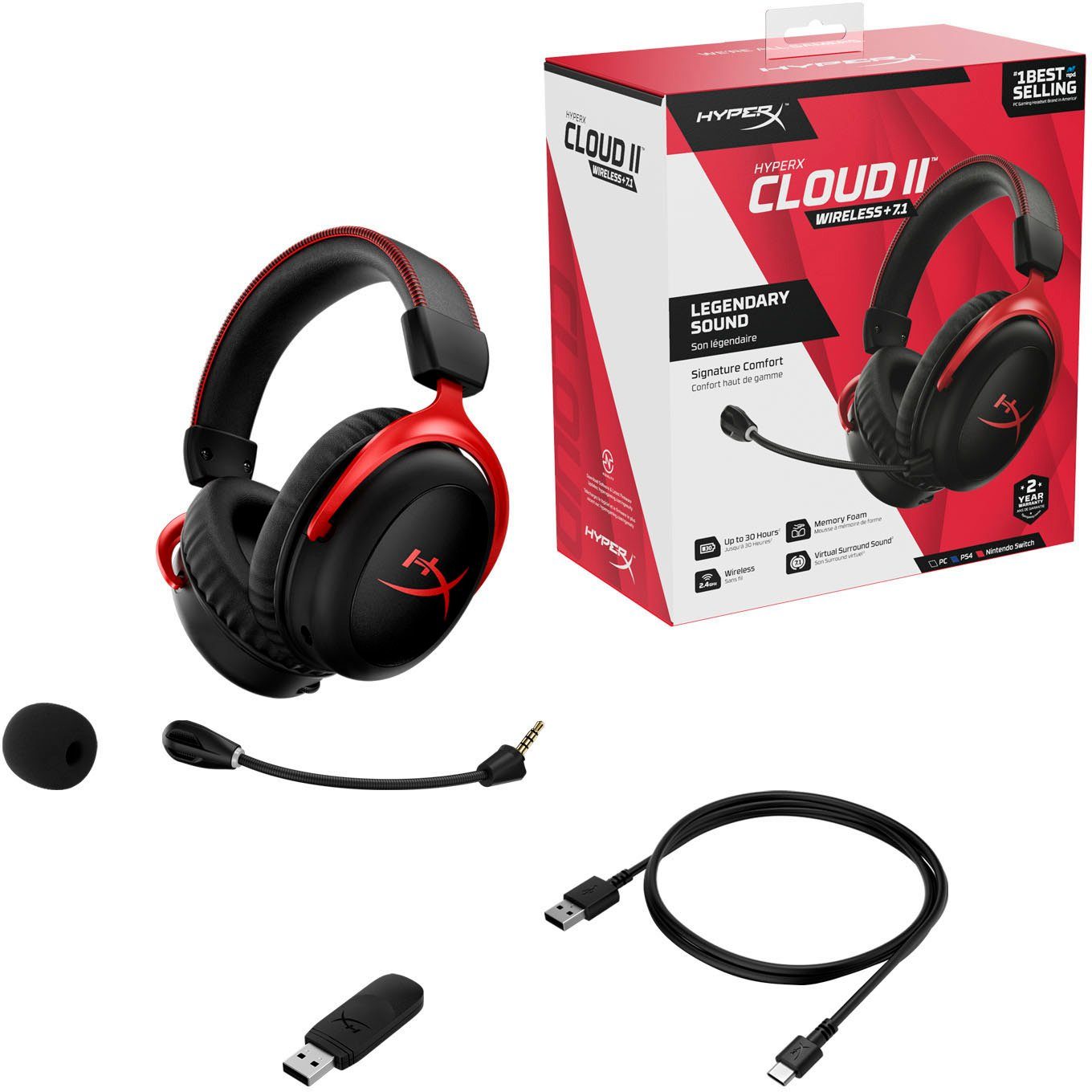 HyperX Cloud II Wireless Gaming Headset Gaming-Headset (Rauschunterdrückung, WLAN (WiFi)