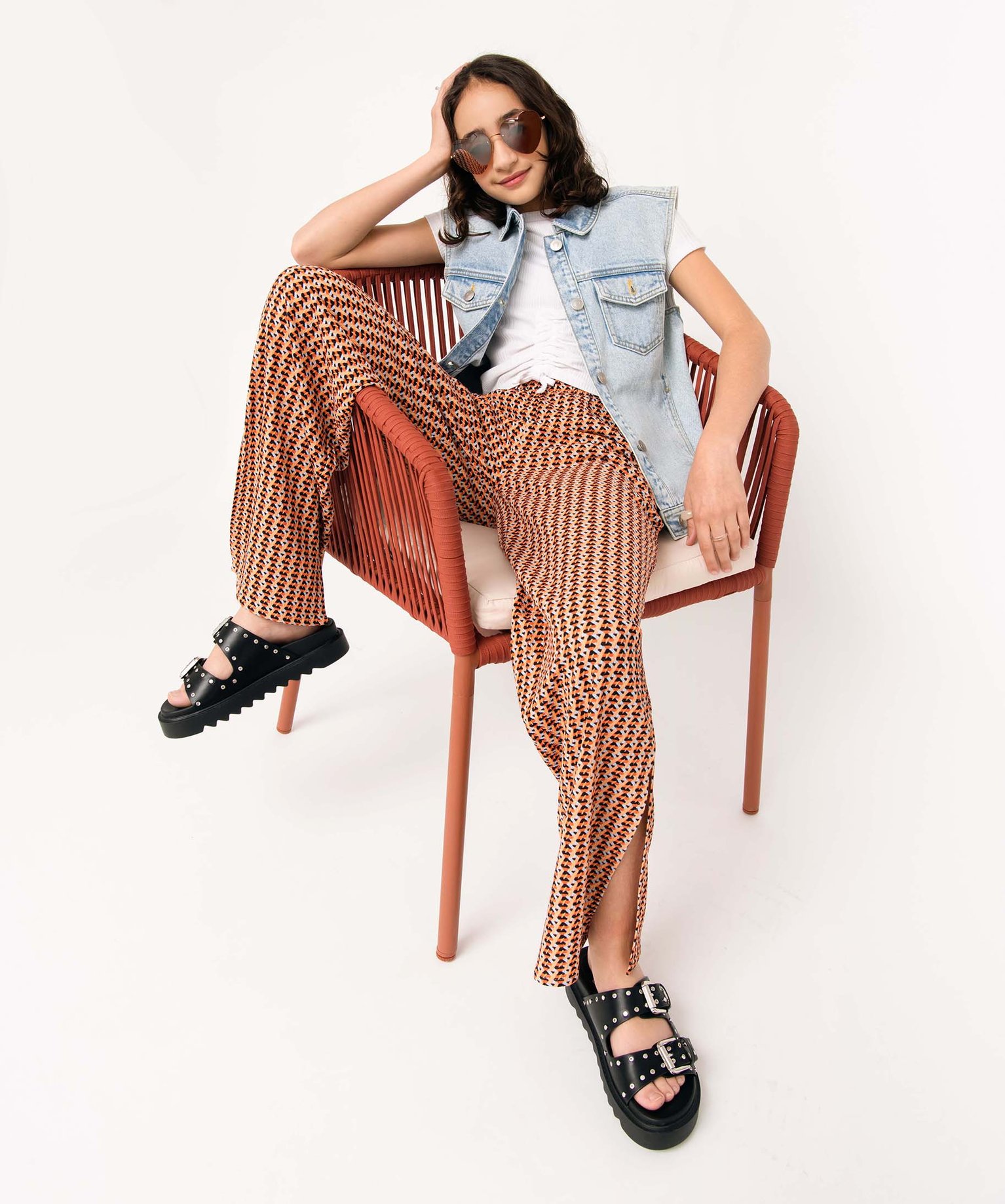 Veste en jean fille sans manches délavé stone | GEMO
