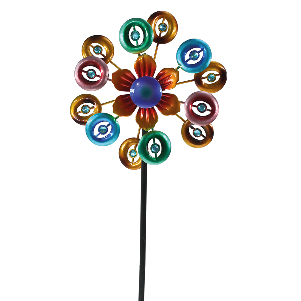GIARDESSA Doppel-Metall-Windrad Blume mit Kreisen bunt