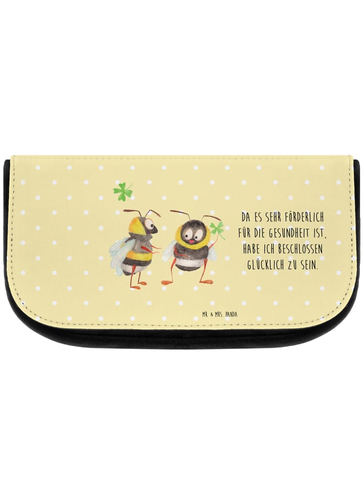 Mr. & Mrs. Panda Kosmetiktasche Hummeln Kleeblatt mit Spruch in Gelb Pastell günstig kaufen onesize