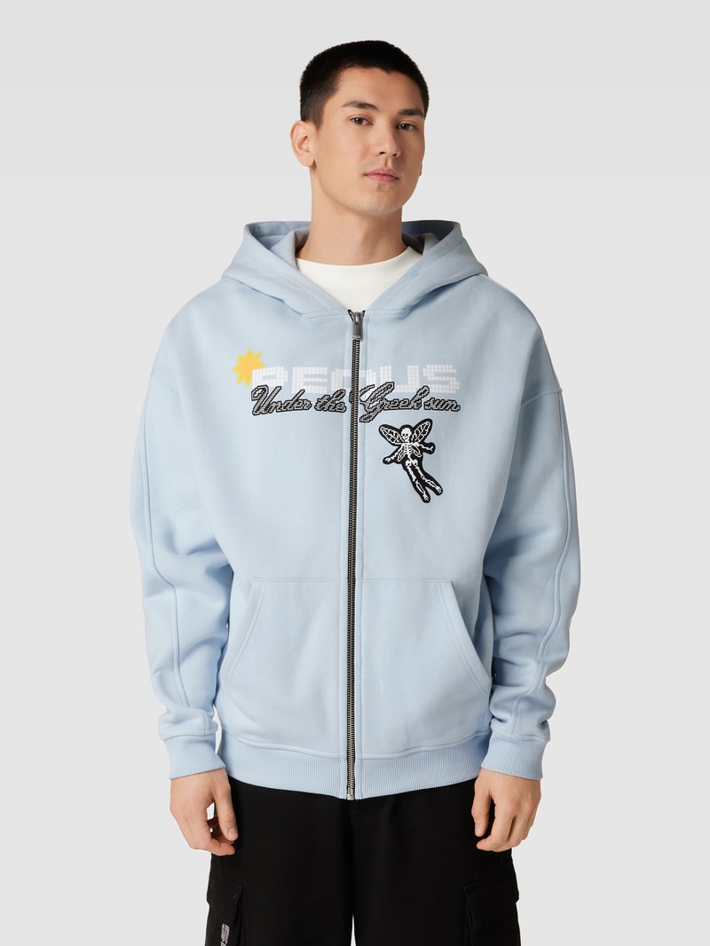 PEQUS X P&C - Oversized Sweatjacke mit Label-Details in ozean blau