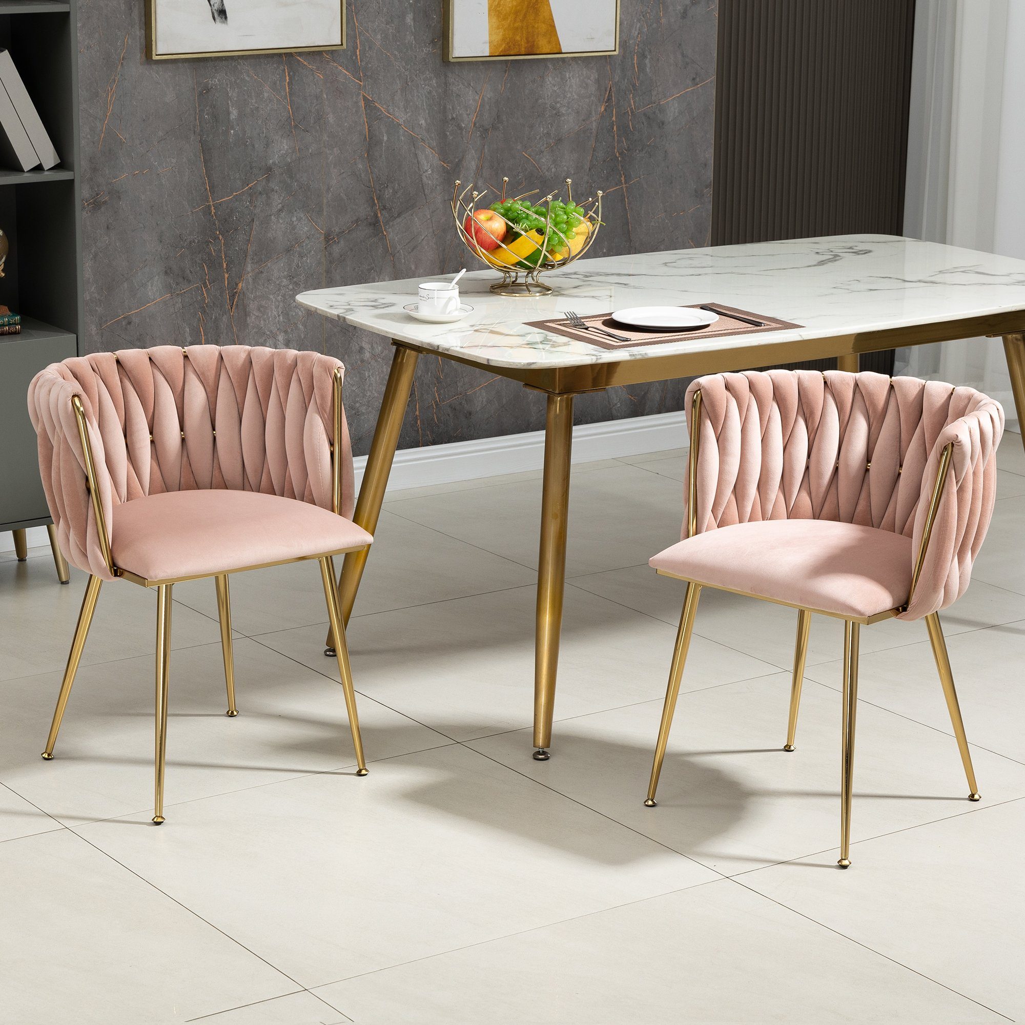 OKWISH 4-Fußstuhl Leisure Esszimmerstühle Akzentstuhl Samt Akzent Lounge Stuhl (mit Eisenmetallfüßen 2-teilig/SET)