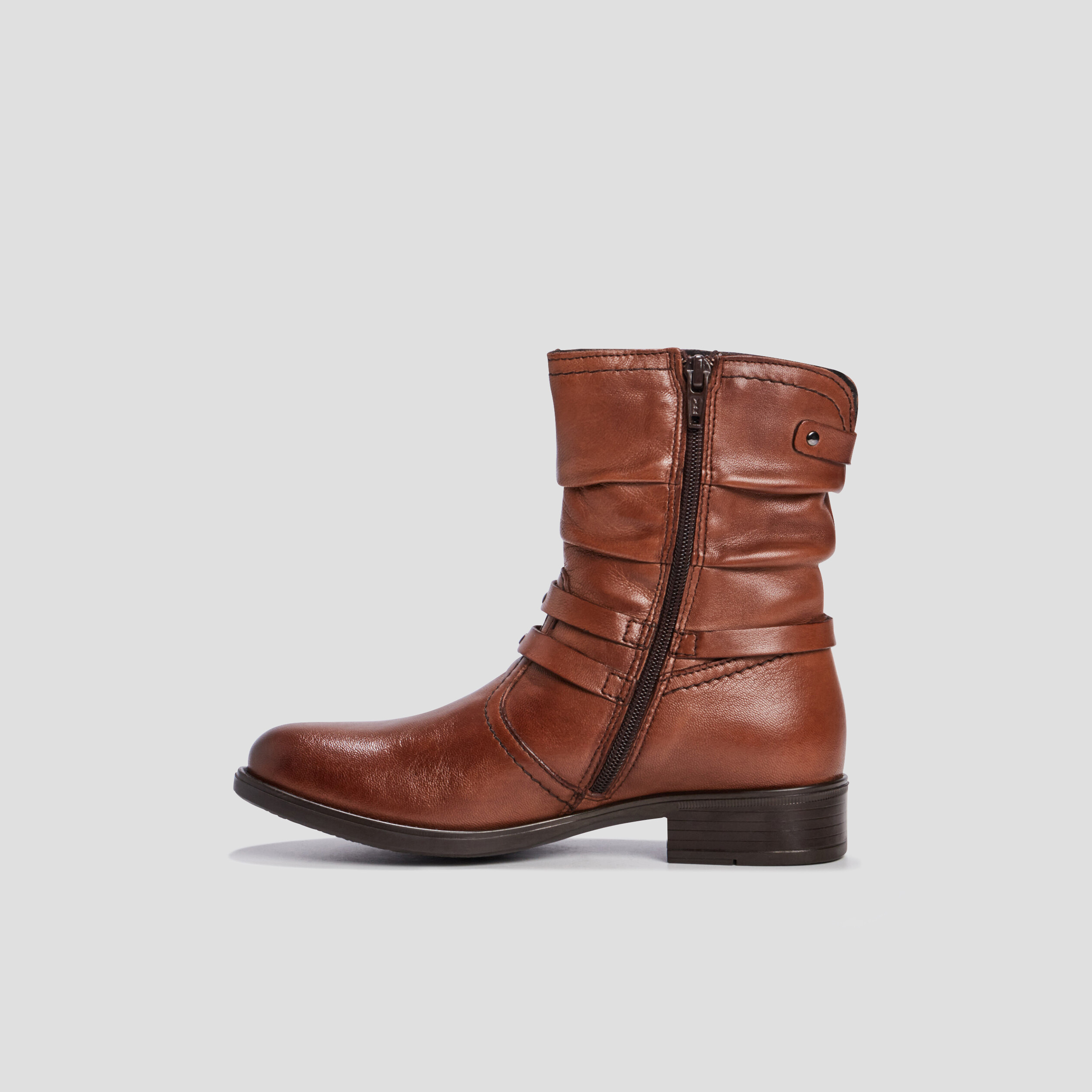 Bottes zippées plissées en cuir marron fille | La Halle