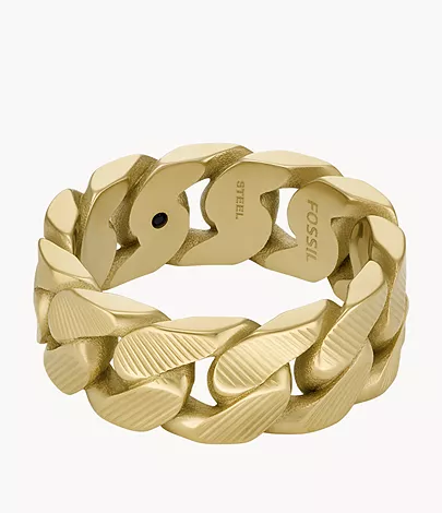 Fossil Ring Harlow Linear Texture Chain Edelstahl goldfarben