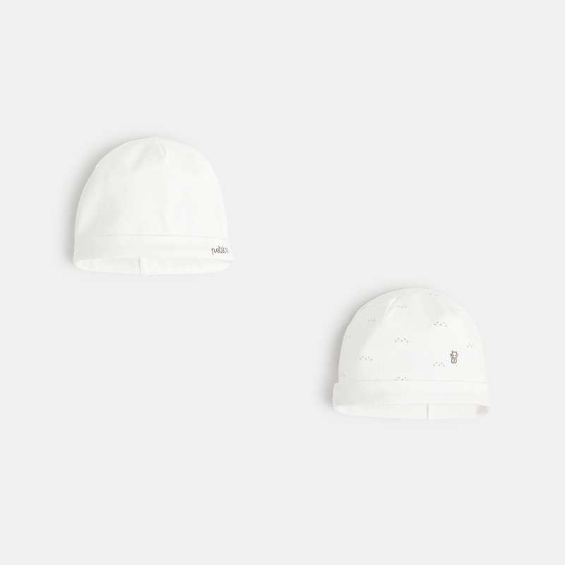 Bonnet jersey de coton (lot de 2) blanc naissance