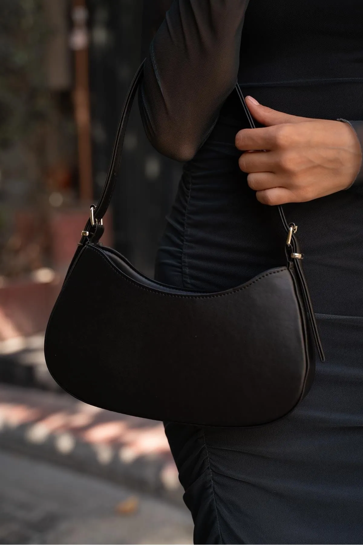 Madamra  Schwarze Baguette-Tasche für Damen