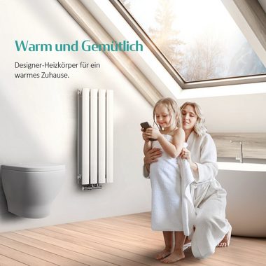 EMKE Heizkörper EMKE Design Heizkörper Oval Paneelheizkörper Heizung, Weiß / Anthrazit Horizontaler Seitenanschluss Doppellagig