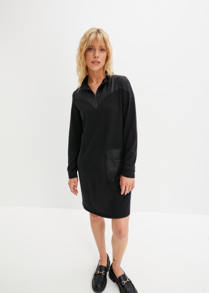 Sweatkleid mit Lederimitatdetails