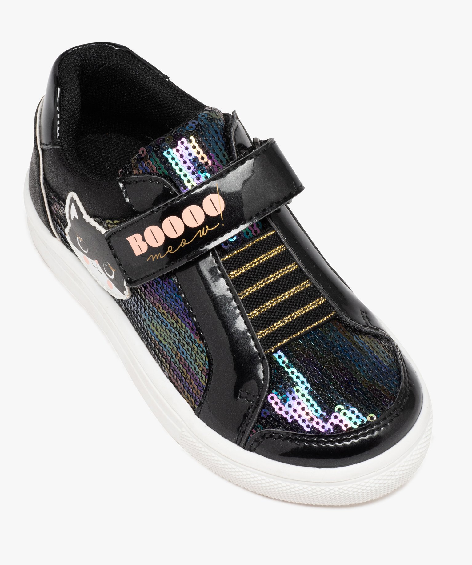 Baskets fille à strass sans lacets noir | GEMO