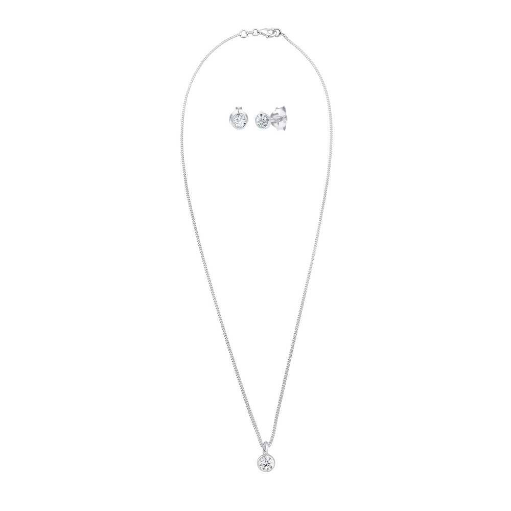 Elli Elli Ensemble de Bijoux Femmes Basique Solitaire Pendentif Set Clous d'oreilles a Bijoux