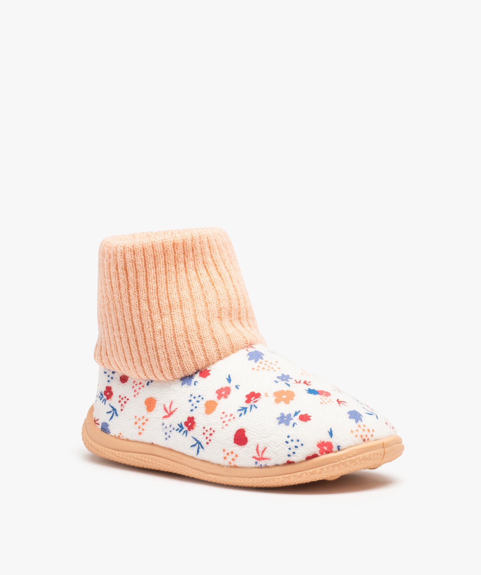 Chaussons fille boots en velours imprimé et col chaussette rose | GEMO