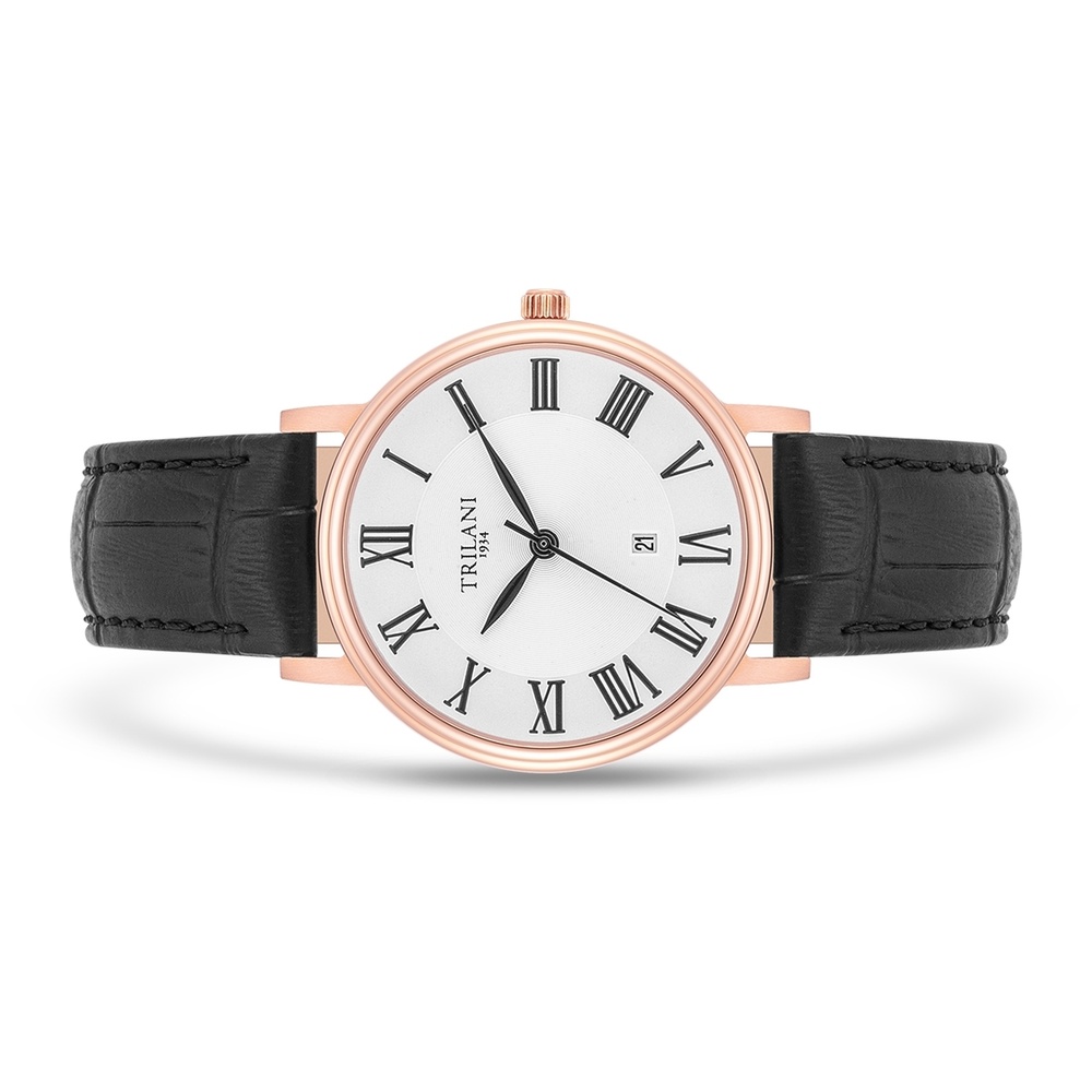 Trilani Montre à quartz en Cuir véritable en Noir Montre