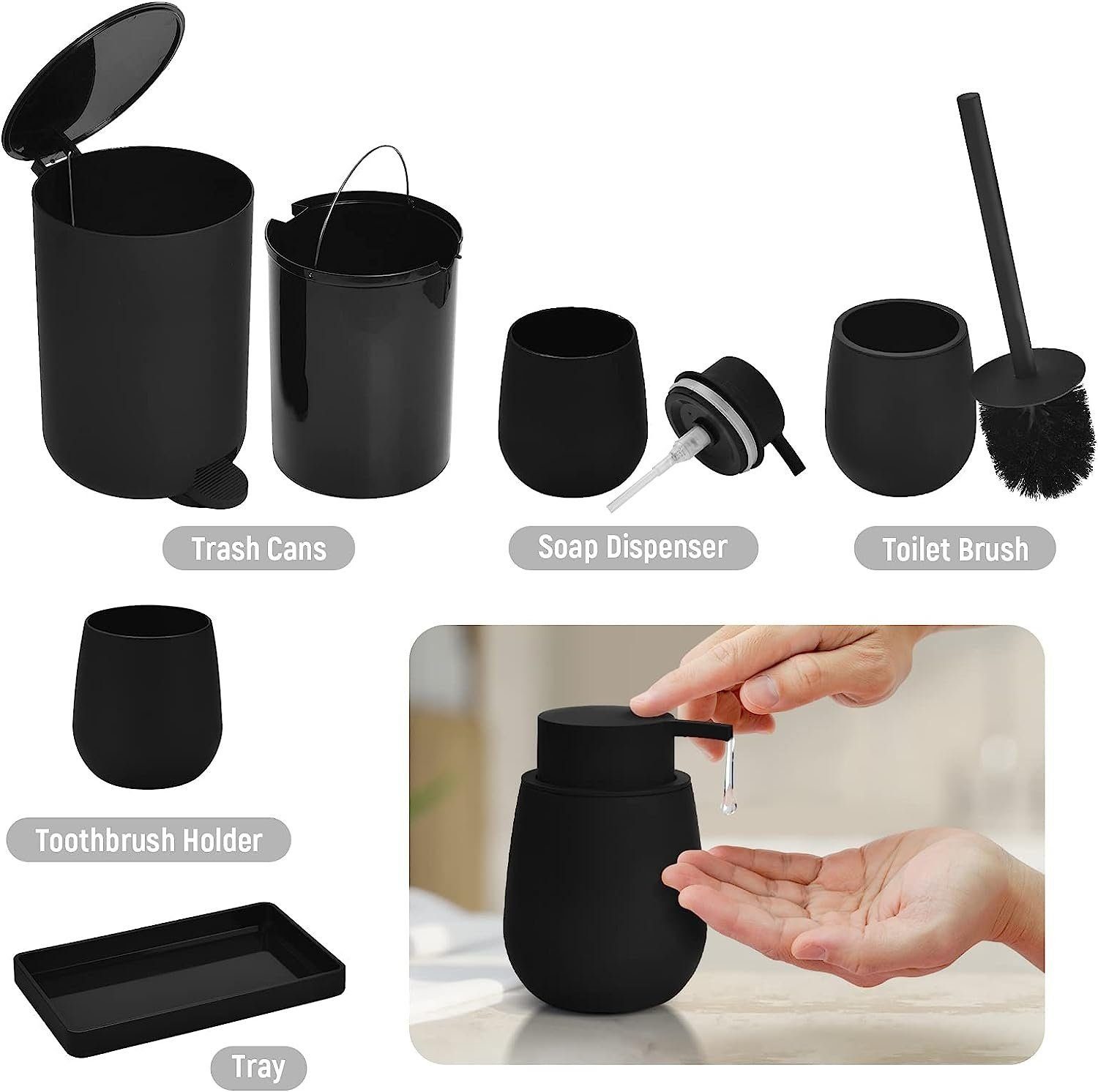KOMIRO Badezimmer-Set 5-teiliges Badezimmer-Dekorationsset,Schwarz