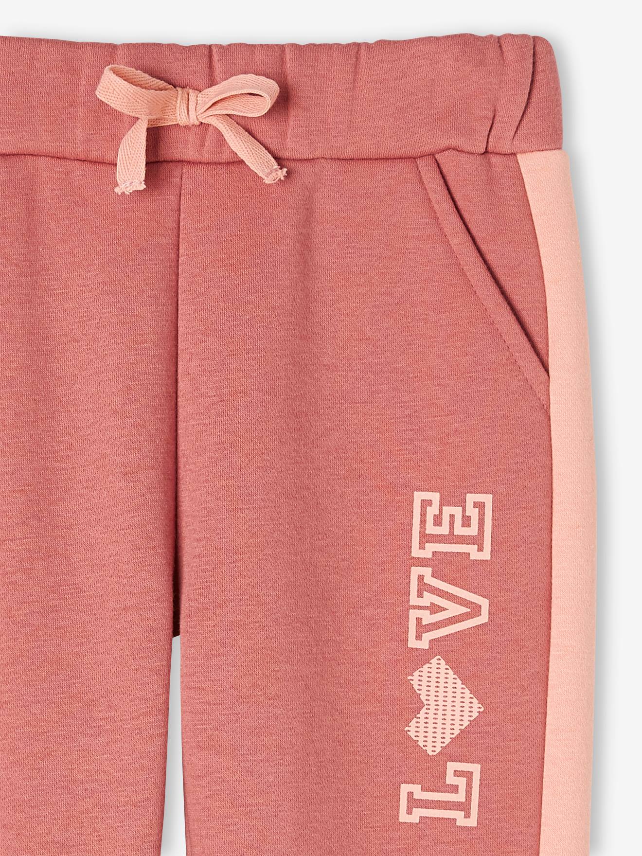 Pantalon de sport fille en molleton bandes côtés prune