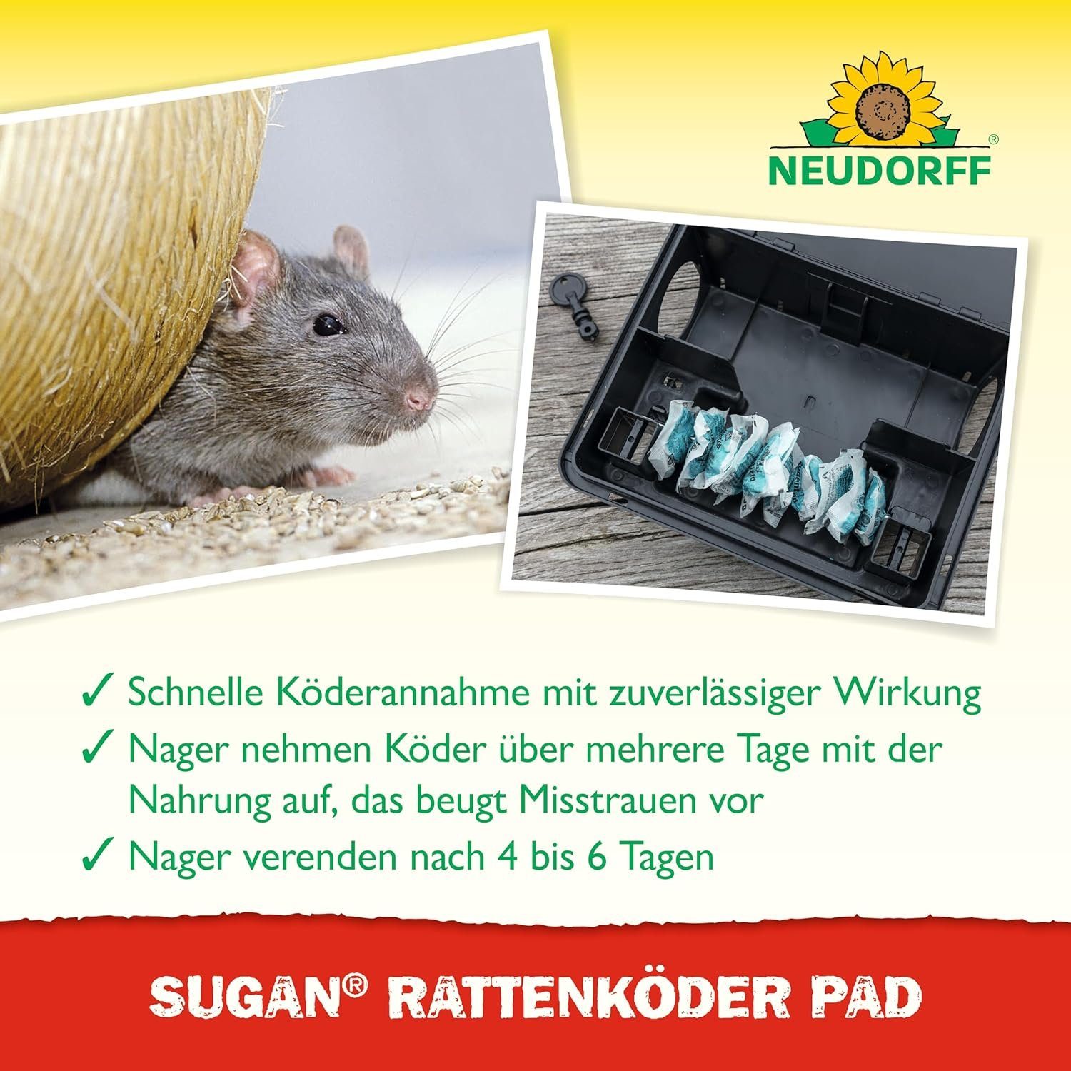 Neudorff Gift-Rattenköder Sugan, 400 g, Ratten effektiv und sicher bekämpfen