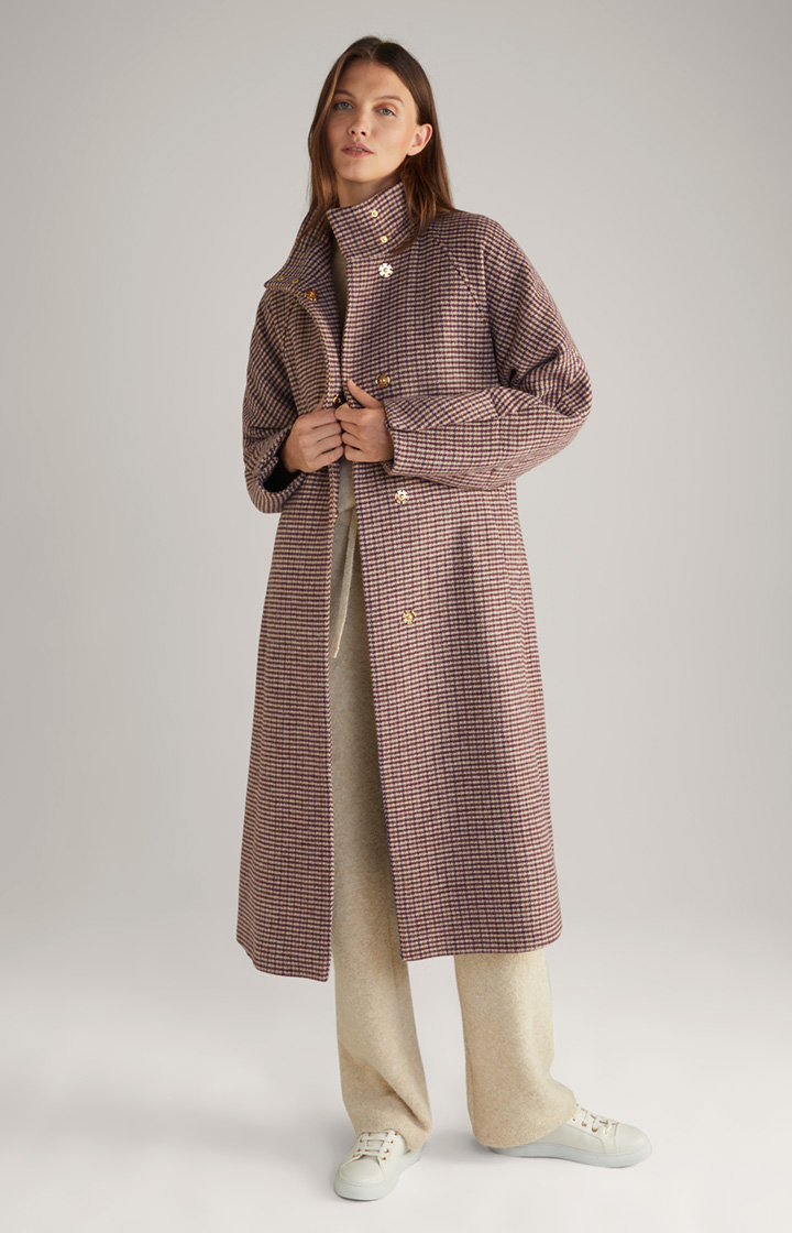 Wool-Blend-Mantel in Ecru-Lila-Braun