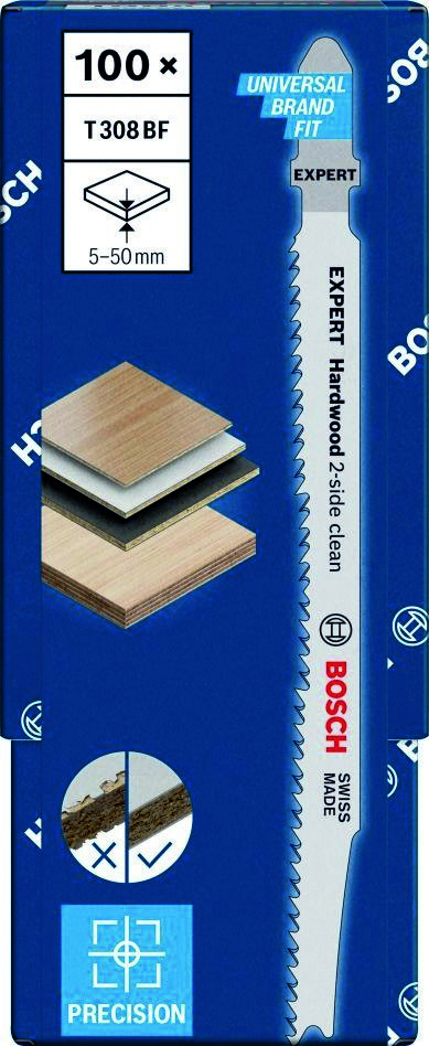 Bosch Blue Accessories 2608900546 Expert 'Hårdttræ 2-sidet rengøring' T 308 BF stiksavklinge 100 dele