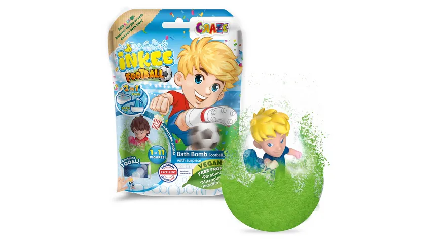CRAZE - INKEE Fußball Badekugel mit Überraschung - 1 von 11 Fussballspielerfiguren 80 g