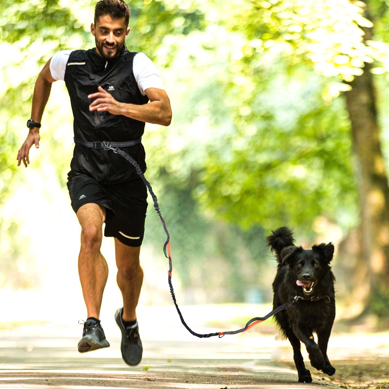 CALIYO Führleine Handfreie Hundeleine, Hundegürtel,Taillengürtel, Hundeleine, Koppler, Gürtel mit einziehbarem Bungee, reflektierende