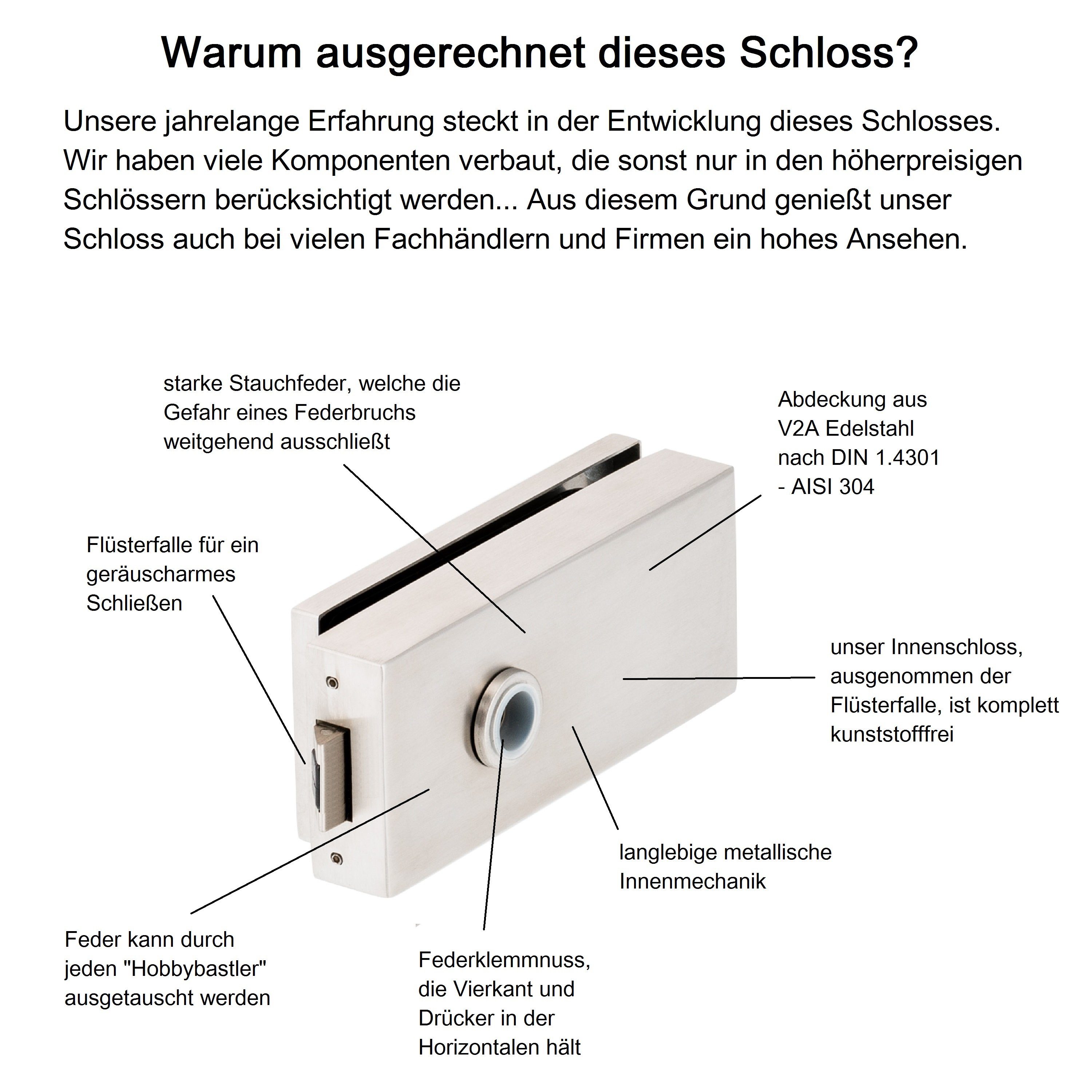 Türbeschläge24 Drückergarnitur Classic Glastürbeschlag Q UV (unverschließbar) V2A Edelstahl matt inkl. Studiobänder, Glastürschloss, Viele Griffe zur Auswahl!