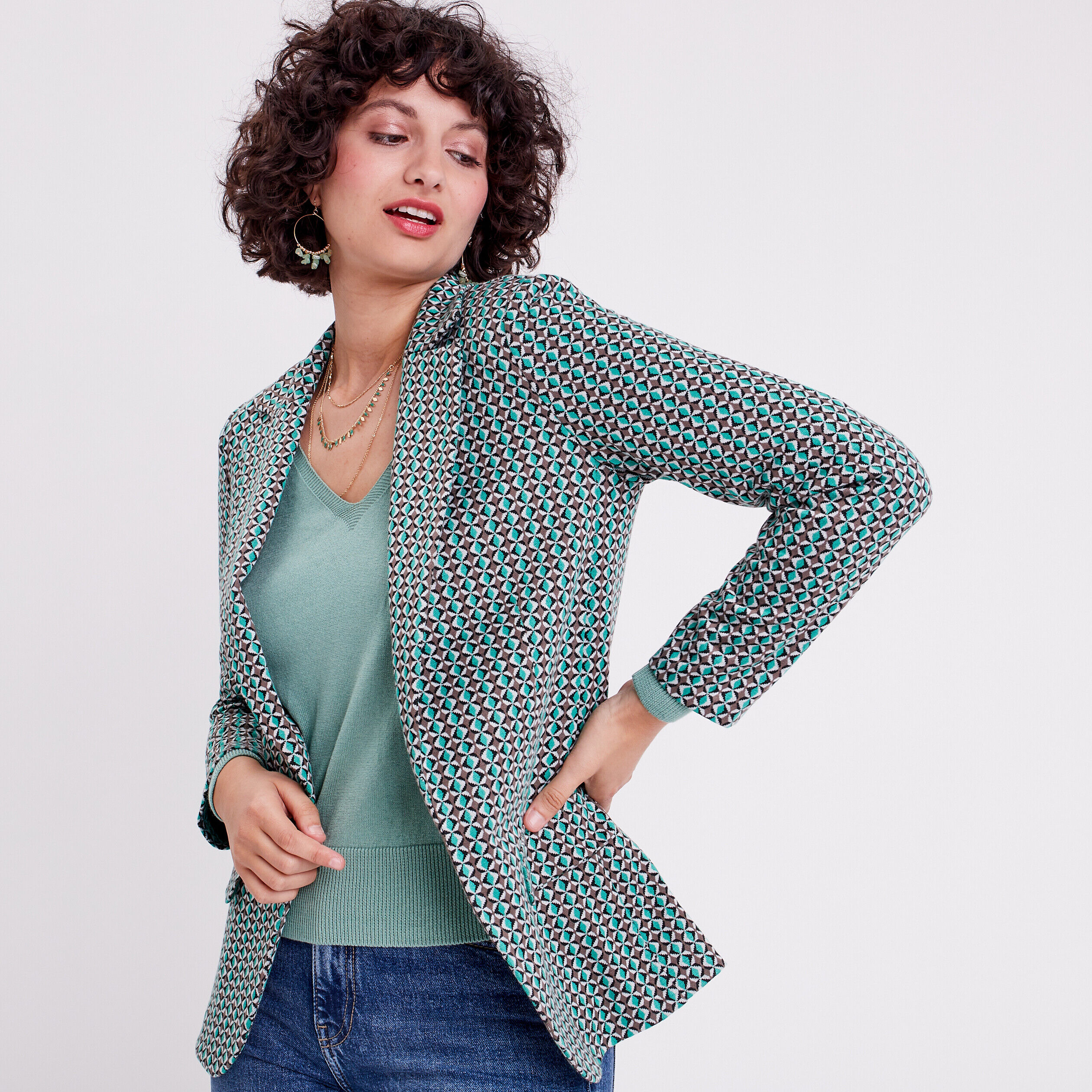 Veste blazer cintrée vert femme | Cache Cache