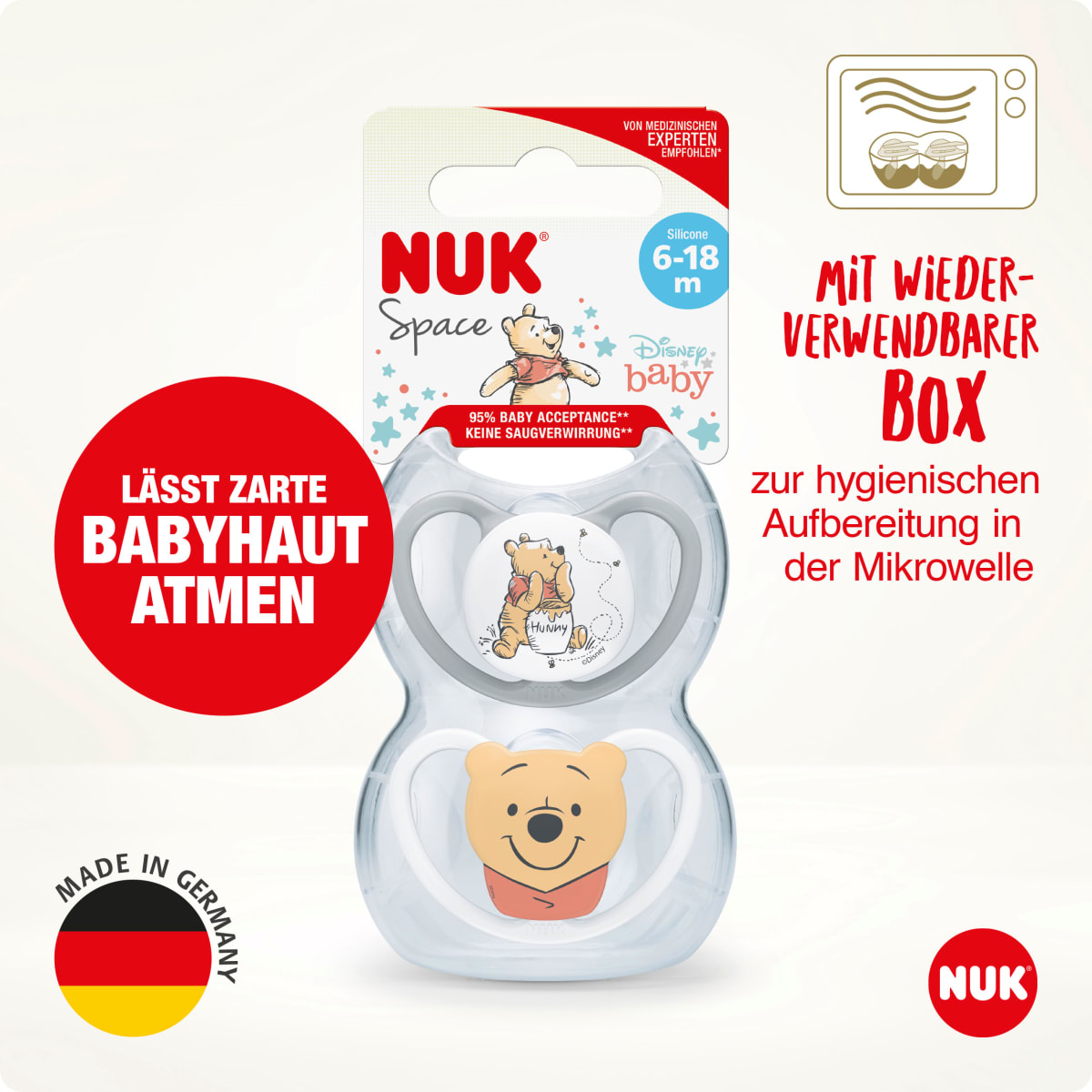 Schnuller Space Disney Silikon, grau/weiß, Gr.2, 6-18 Monate, 2 St