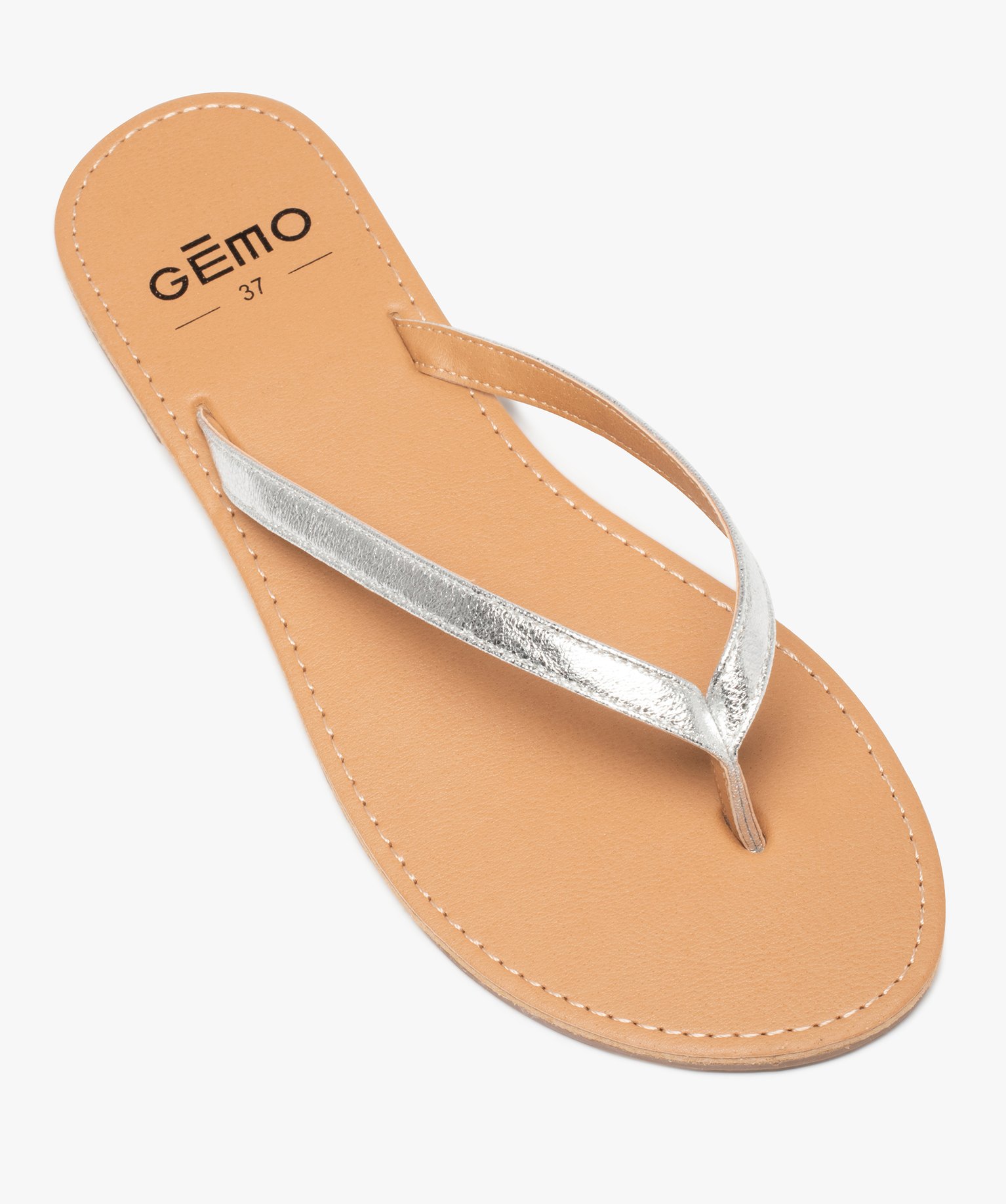 Tongs femme à petit talon plat et lanières fines gris | GEMO