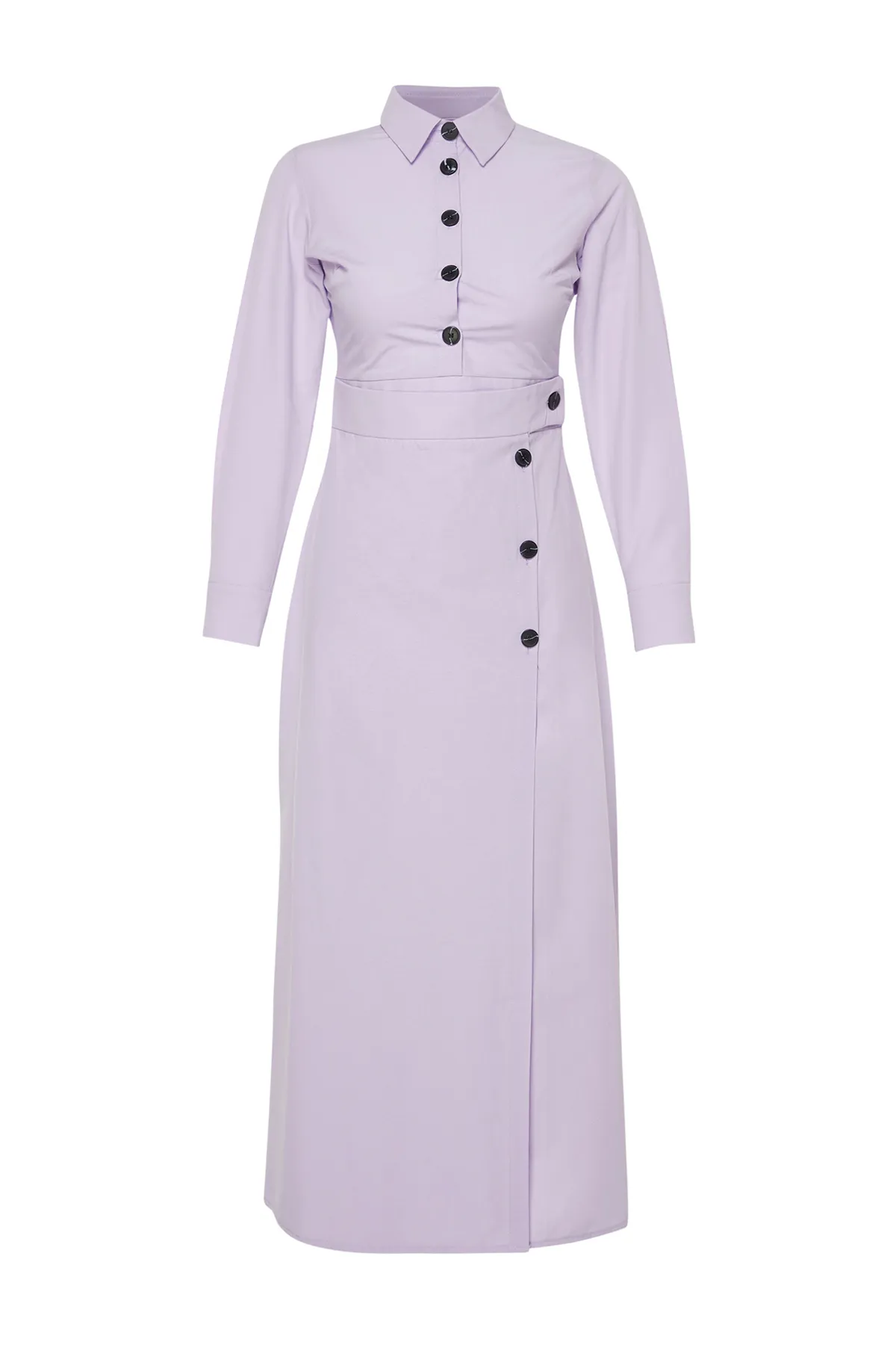 Trendyol Modest  Lila Hemdkragen-Knopfdetail, einfarbig gewebtes Kleid TCTSS24EB00116