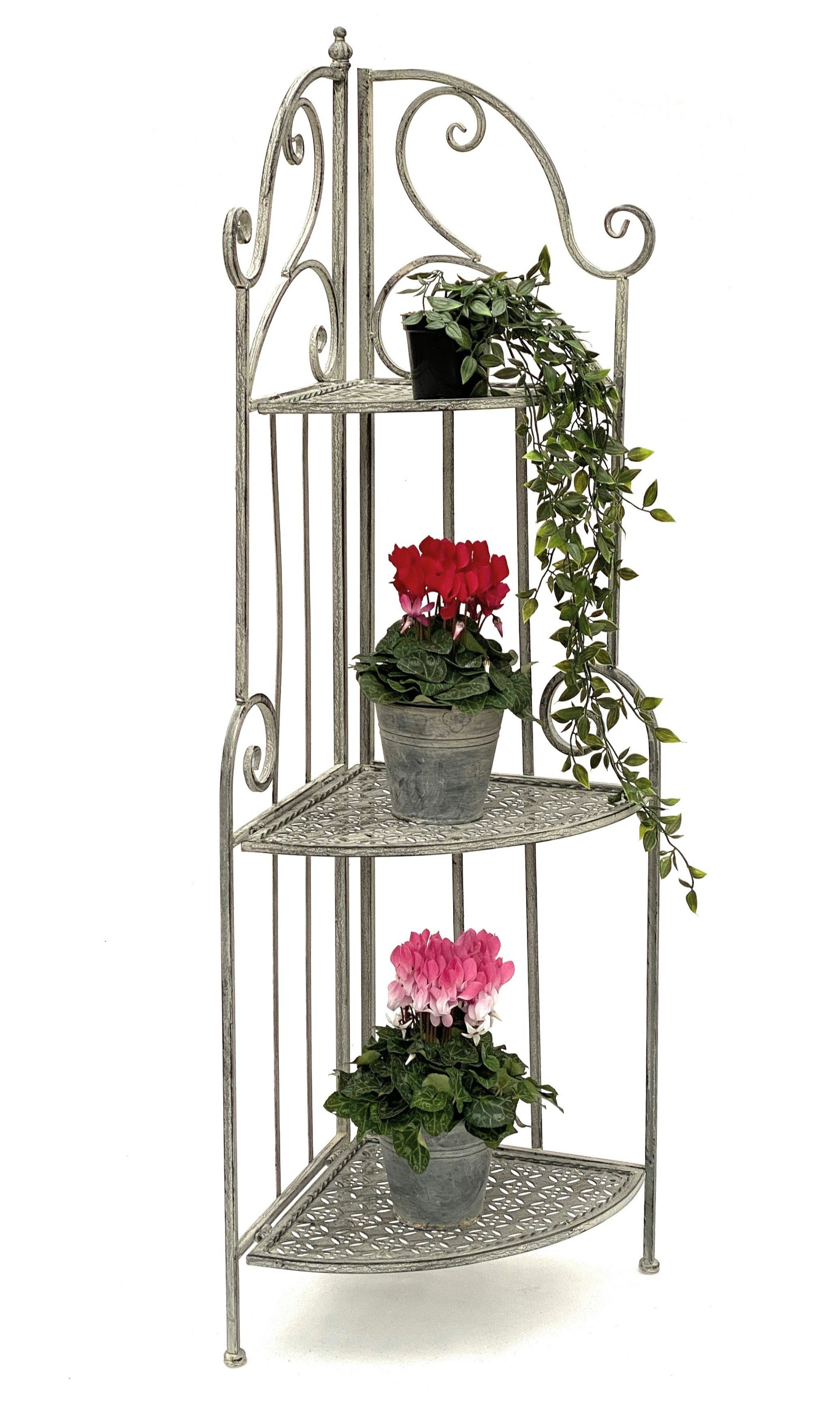 DanDiBo Eckregal DanDiBo Eckregal Weiß Grau Küche mit 3 Böden Metall Stehend 96124 Metallregal 125 cm Schmiedeeisen Regal Ecke Wand Eisen Standregal