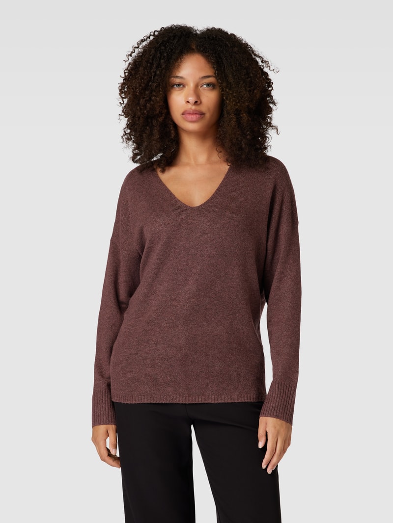 Strickpullover mit V-Ausschnitt Modell 'RICA LIFE' in bordeaux rot meliert