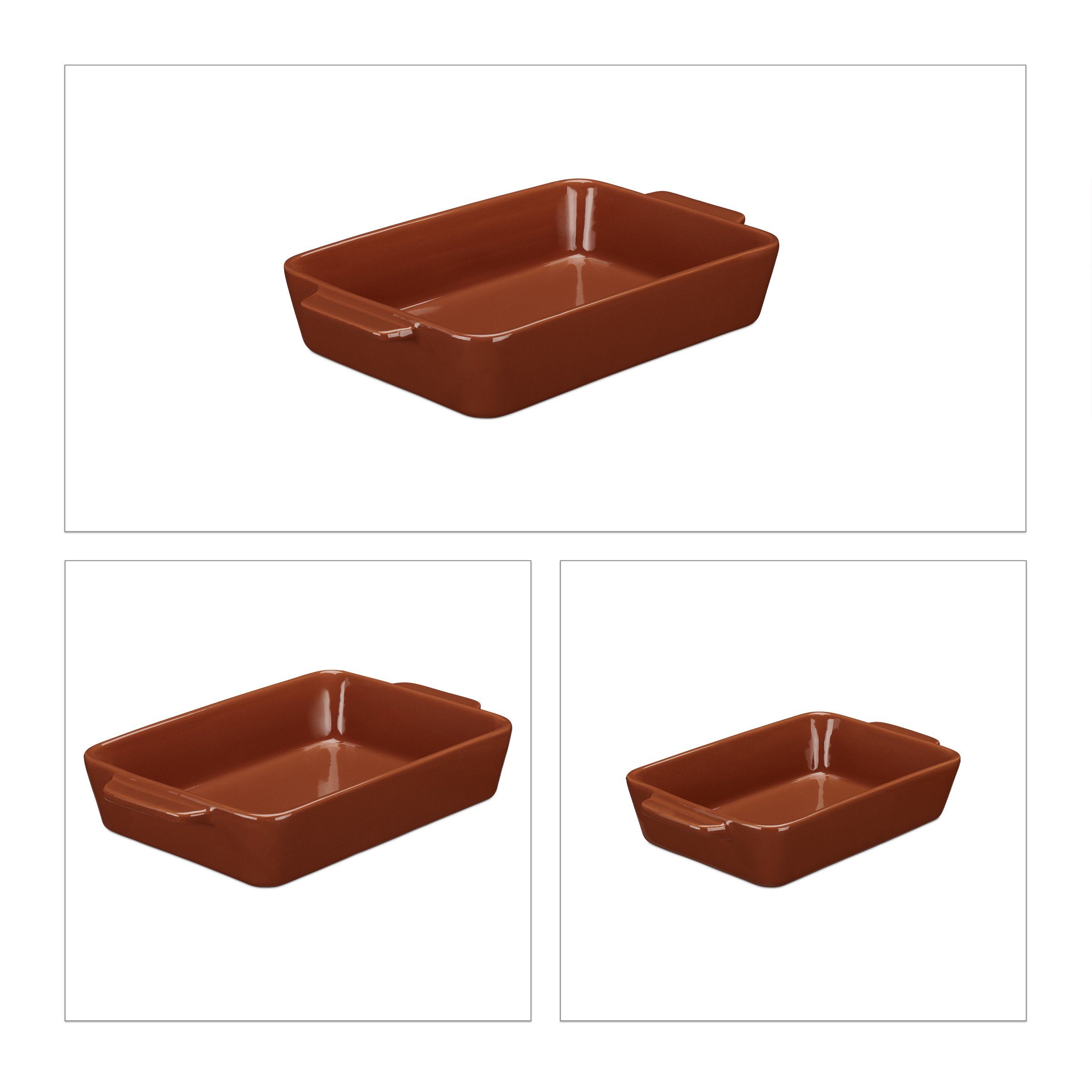 relaxdays Auflaufform 3-tlg. Keramik Auflaufform Set braun, Keramik