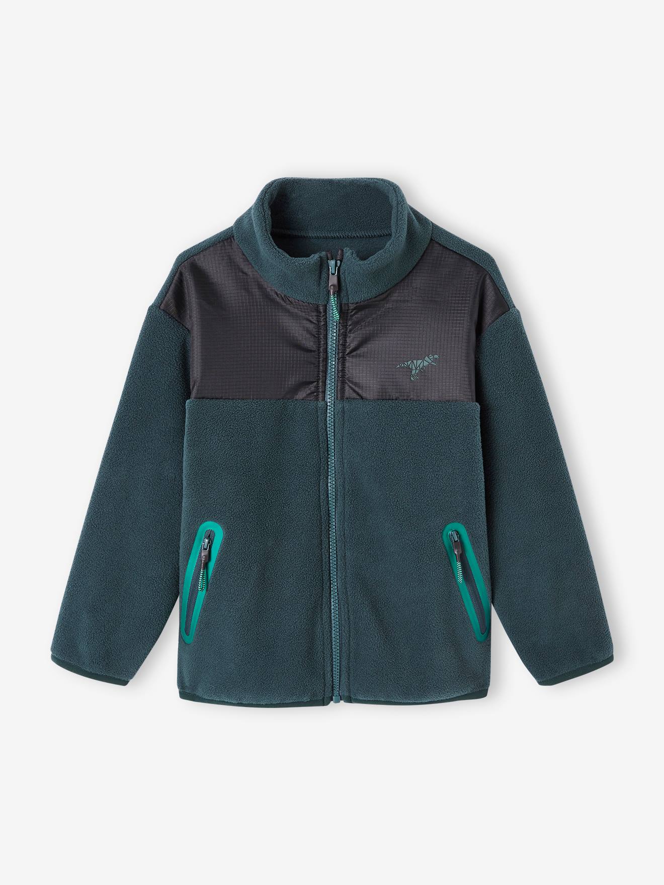 Sweat zippé en maille polaire garçon badge baleine en relief marine