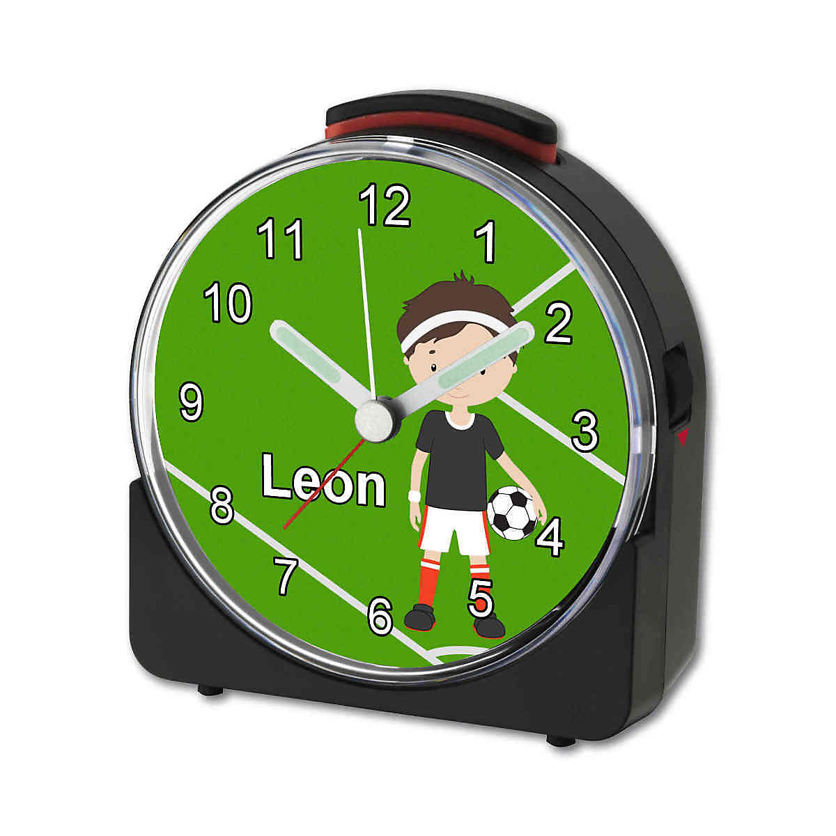 Kinder Funkwecker weiß personalisiert mit Namen Fußball